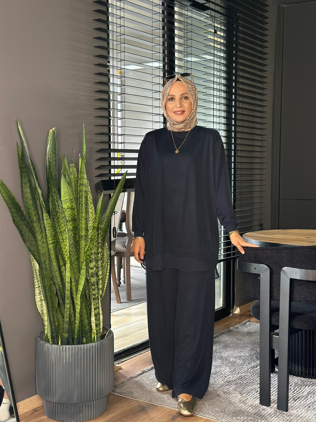 14352  TÜL DETAY OYSHO TAKIM LACİVERT 
