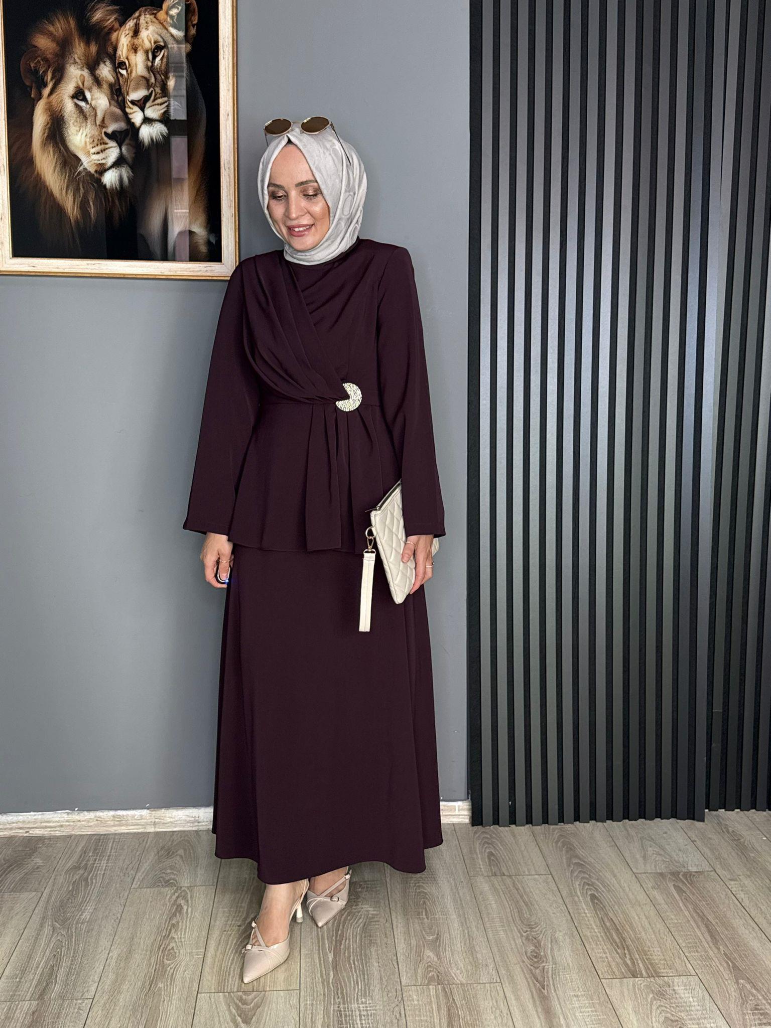 14496 DRAPELİ ETEK TAKIM MÜRDÜM 