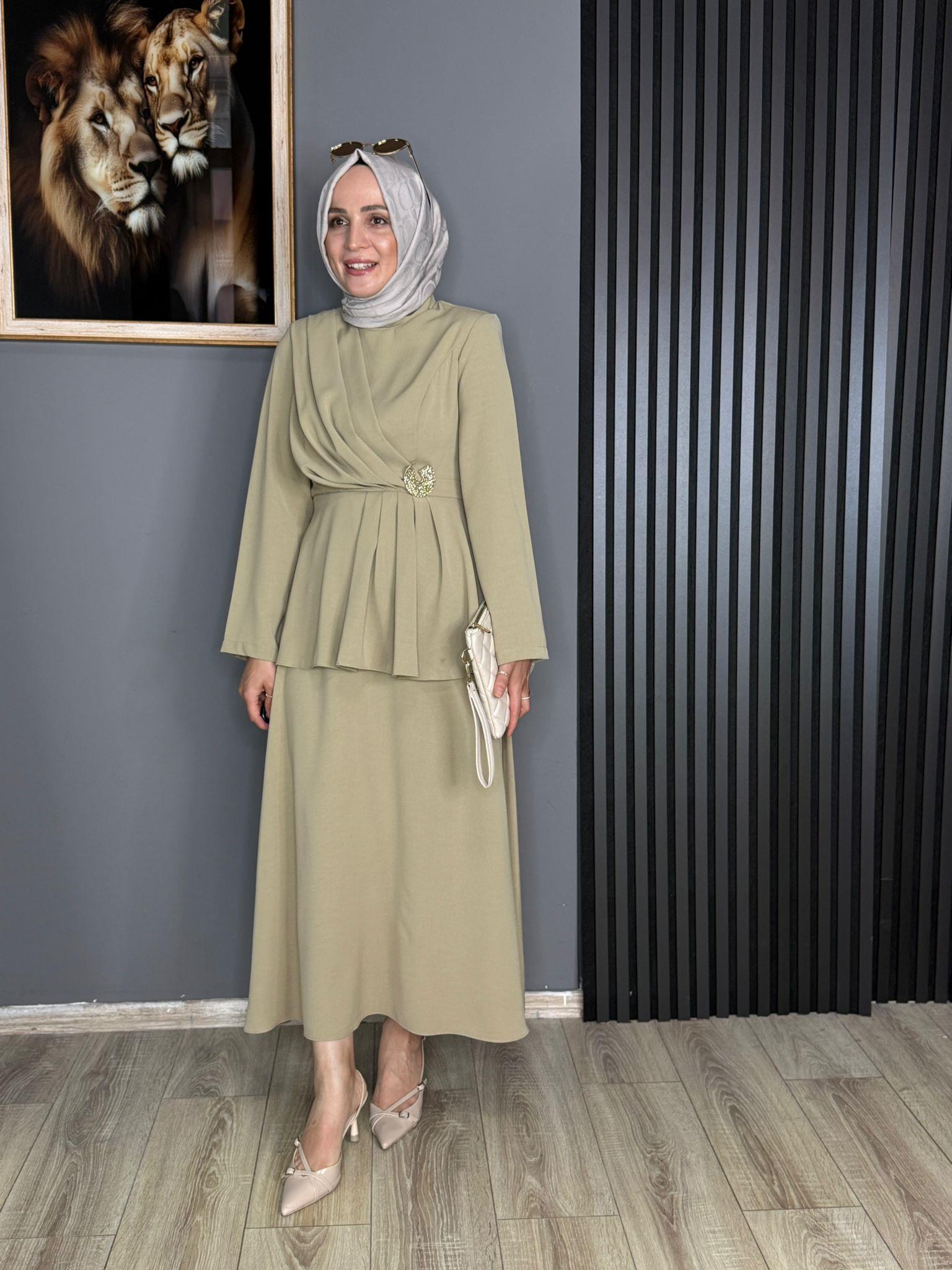 14496 DRAPELİ ETEK TAKIM VİZON 