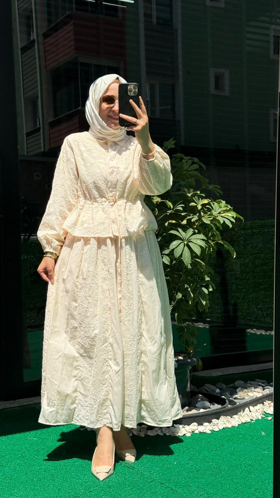 14505 ÇİÇEK DESEN TAKIM KREM 