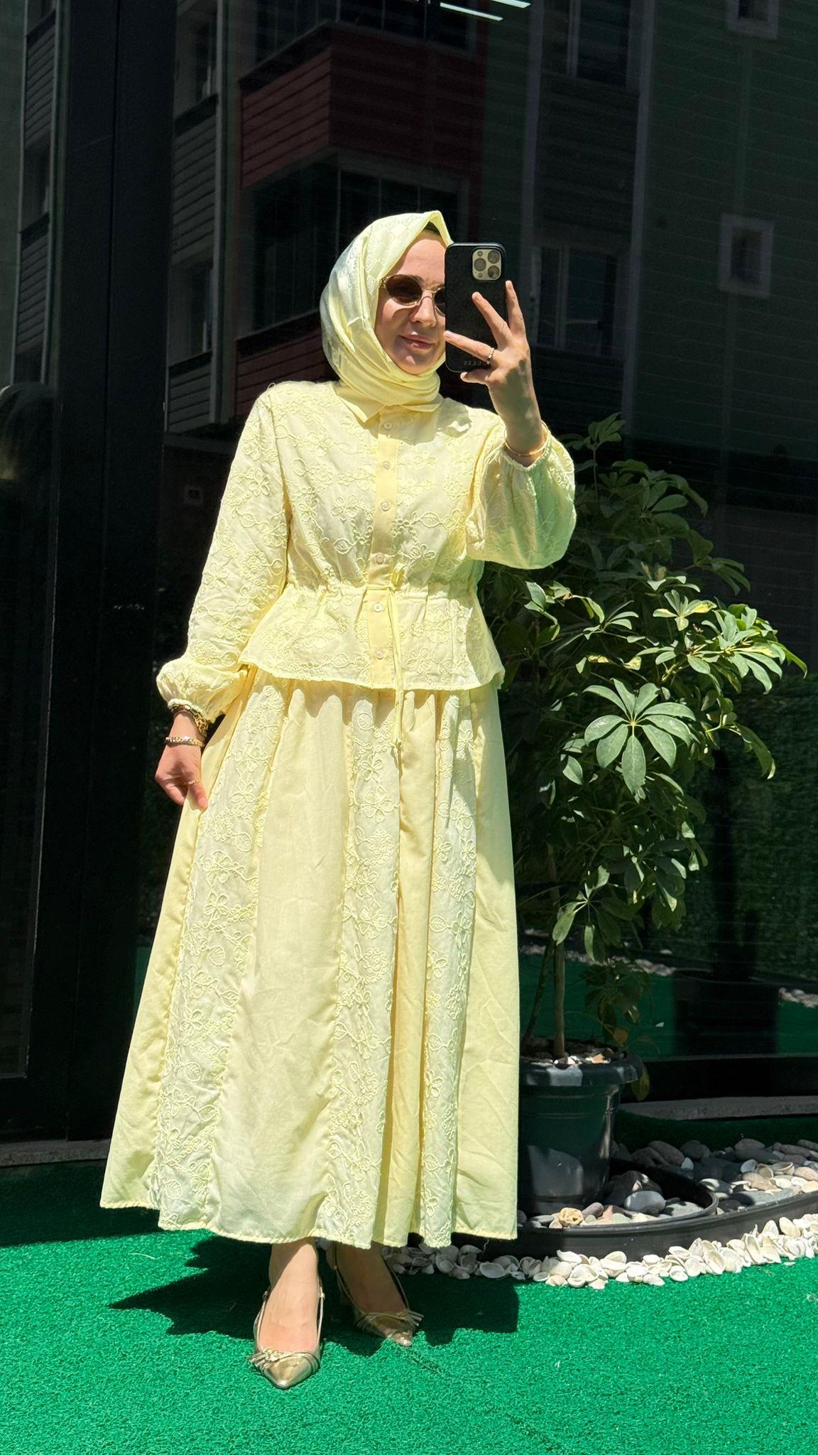 14505 ÇİÇEK DESEN TAKIM SARI 