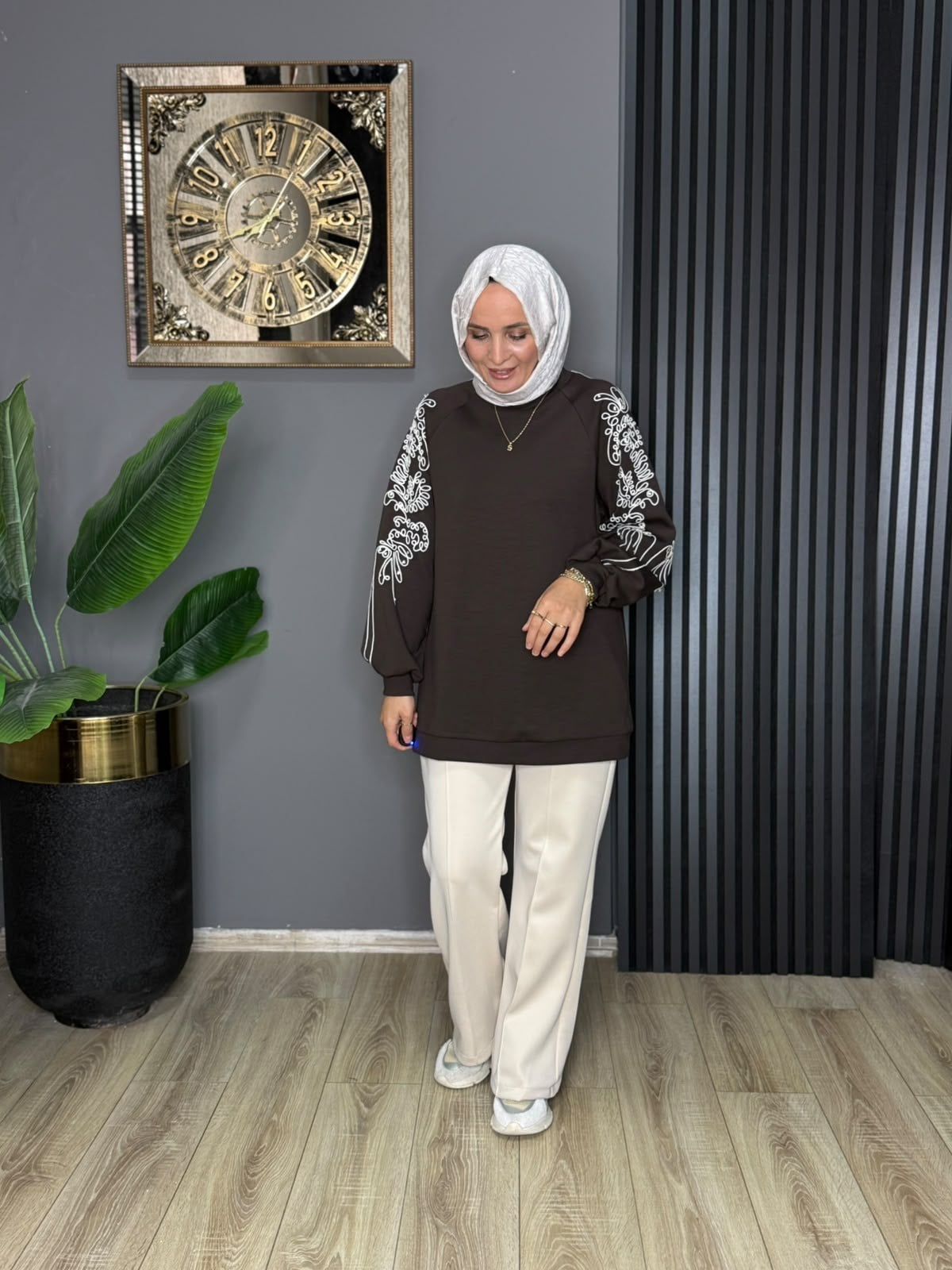 170390 NAKIŞLI TUNİK KAHVERENGİ 
