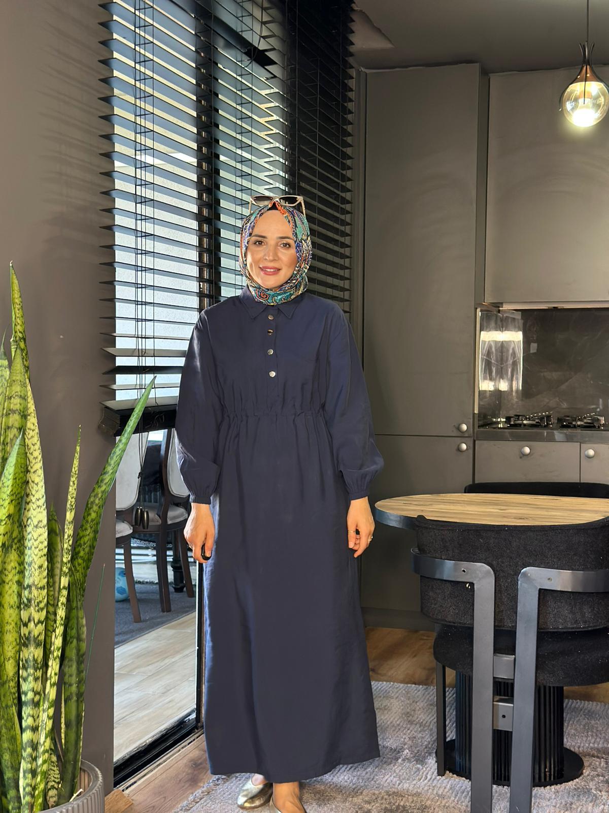 20693 ÇIT ÇIT DETAYLI ELBİSE LACİVERT