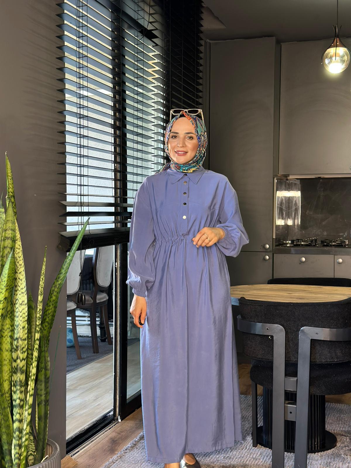 20693 ÇIT ÇIT DETAYLI ELBİSE MAVİ 