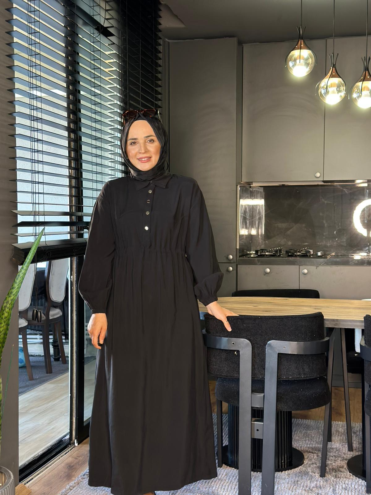 20693 ÇIT ÇIT DETAYLI ELBİSE SİYAH 