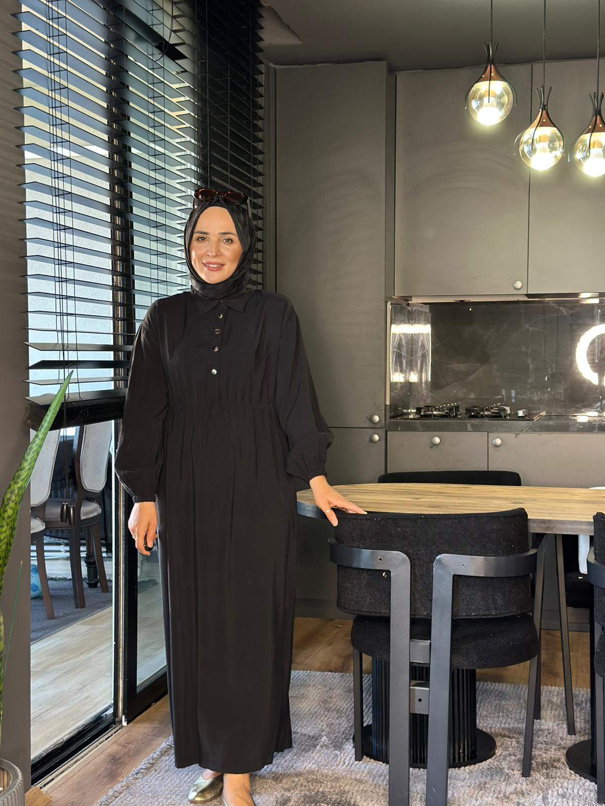 20693 ÇIT ÇIT DETAYLI ELBİSE SİYAH 