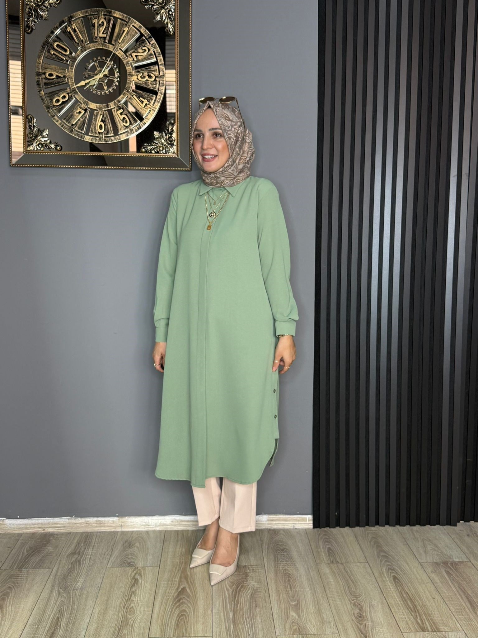 2091 YAN APOLETLİ KAP  MİNT YEŞİLİ 