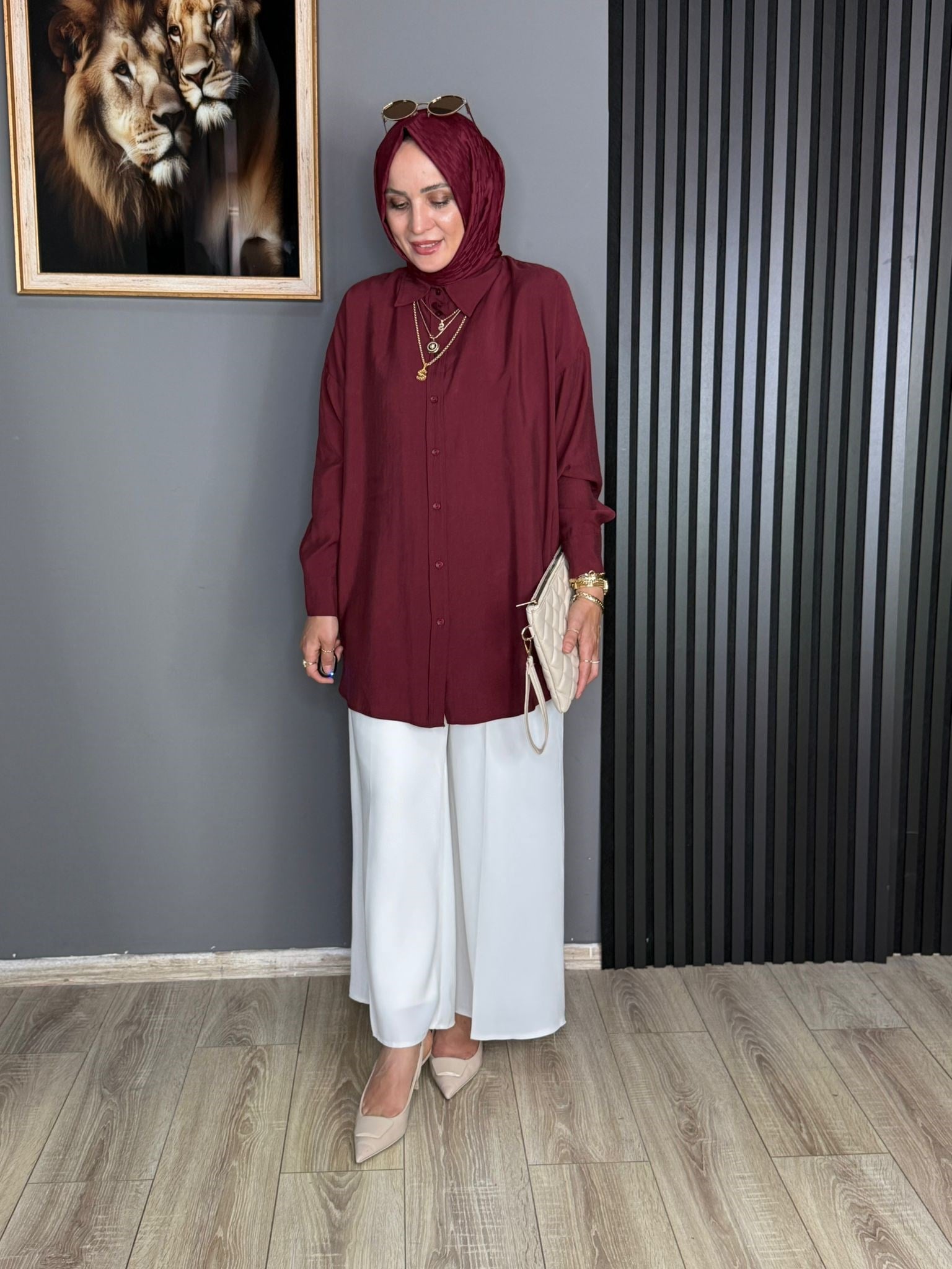 2130 OVERSİZE MODAL GÖMLEK BORDO