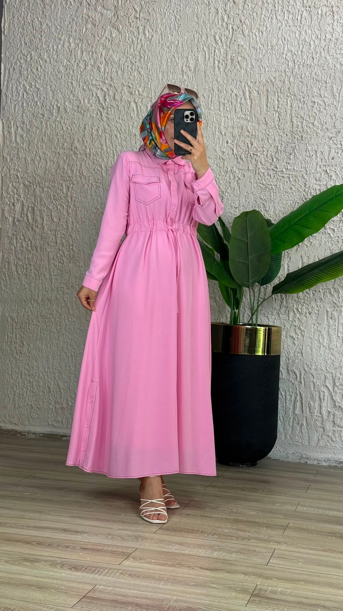 2135 CEP DETAY ELBİSE PEMBE 