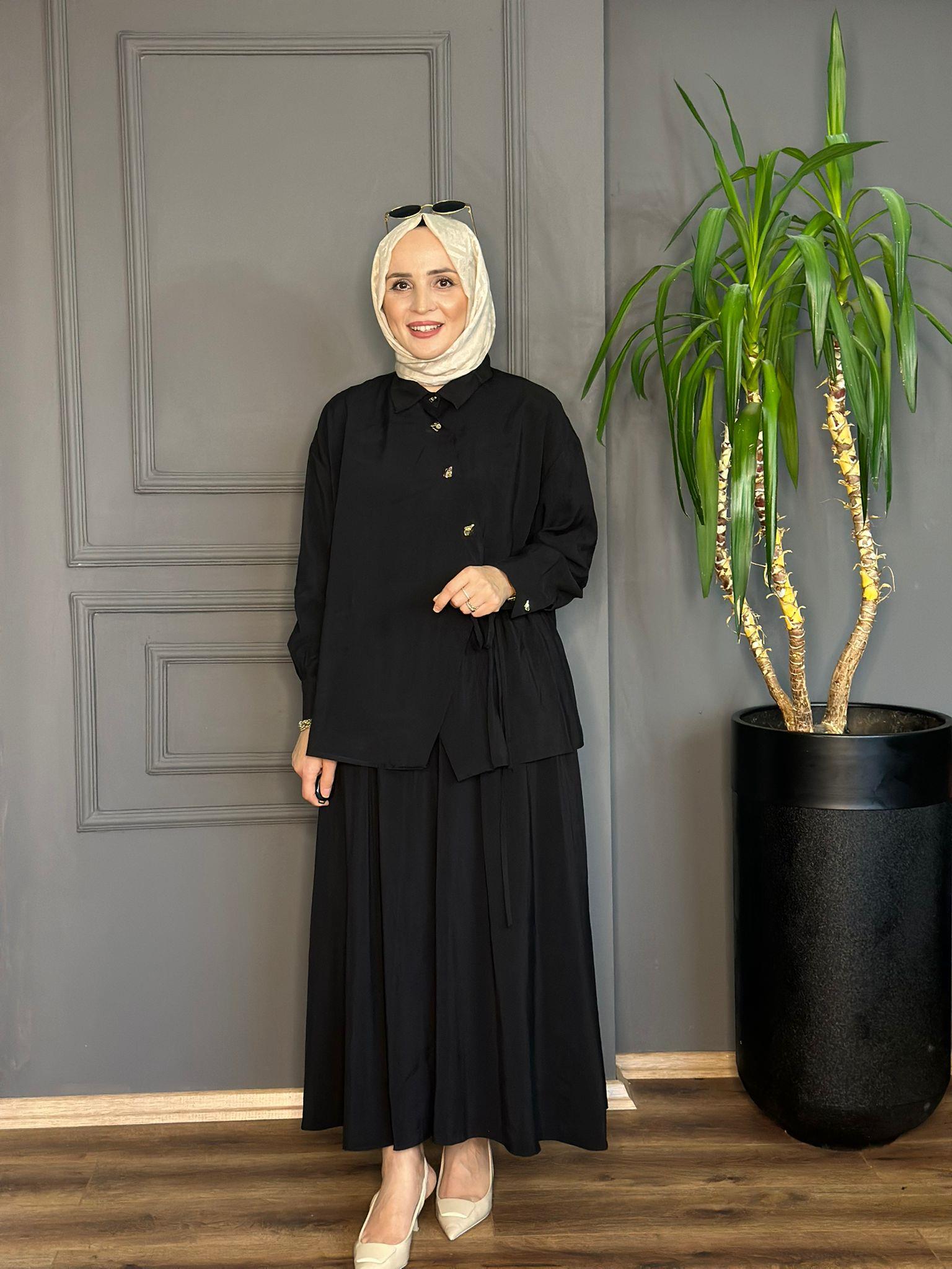 22555 YAN TOKA DETAY SİYAH ETEK TAKIM S-M