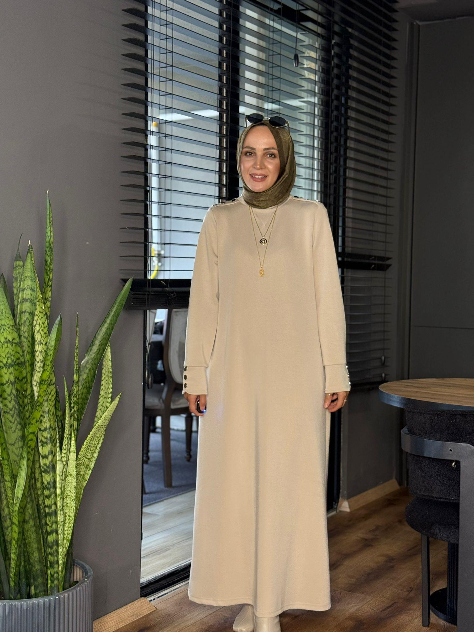 2257 ZİNCİRLİ OYSHO ELBİSE KREM 