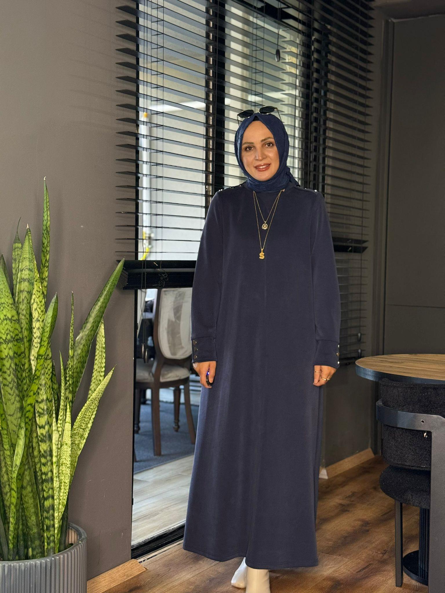 2257 ZİNCİRLİ OYSHO ELBİSE LACİVERT 