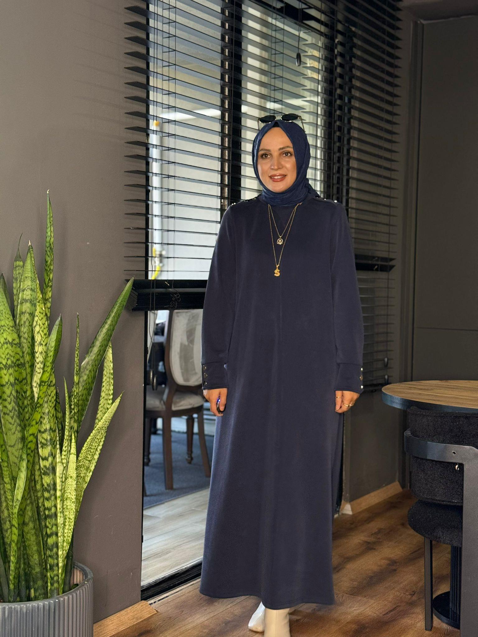 2257 ZİNCİRLİ OYSHO ELBİSE LACİVERT 