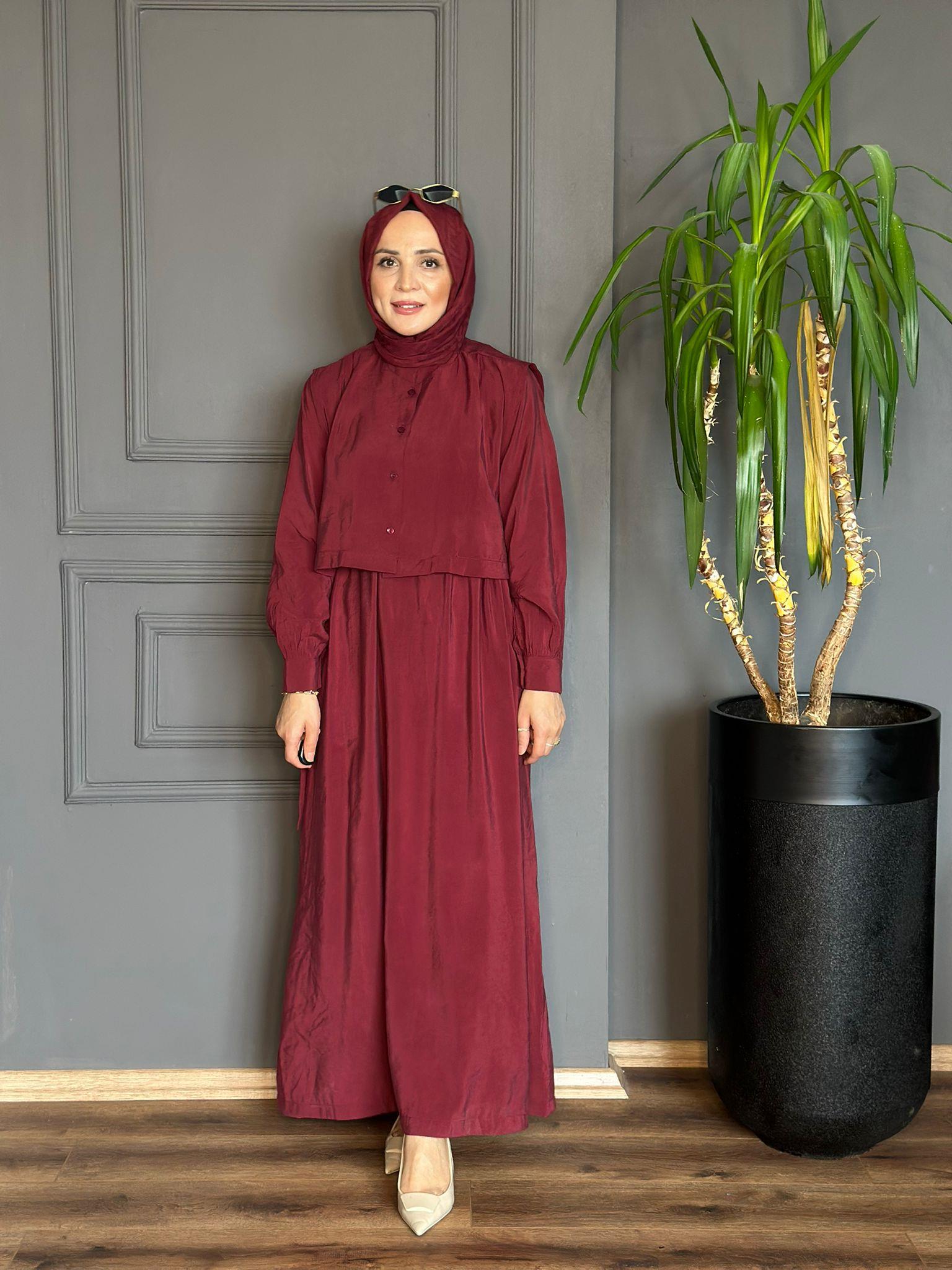22711 TENSEL BORDO ELBİSE 