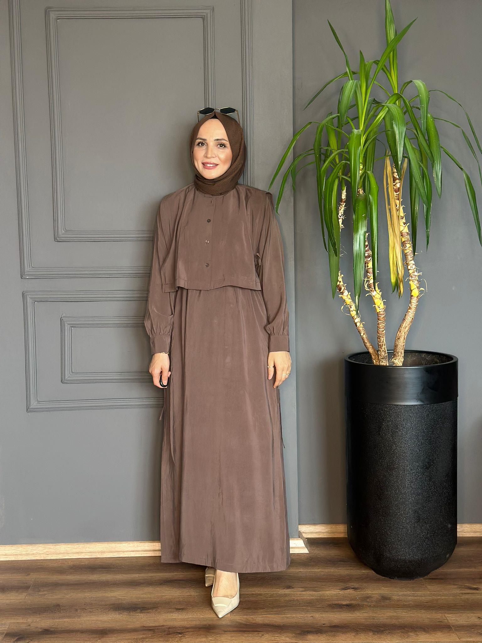 22711 TENSEL KAHVERENGİ ELBİSE 