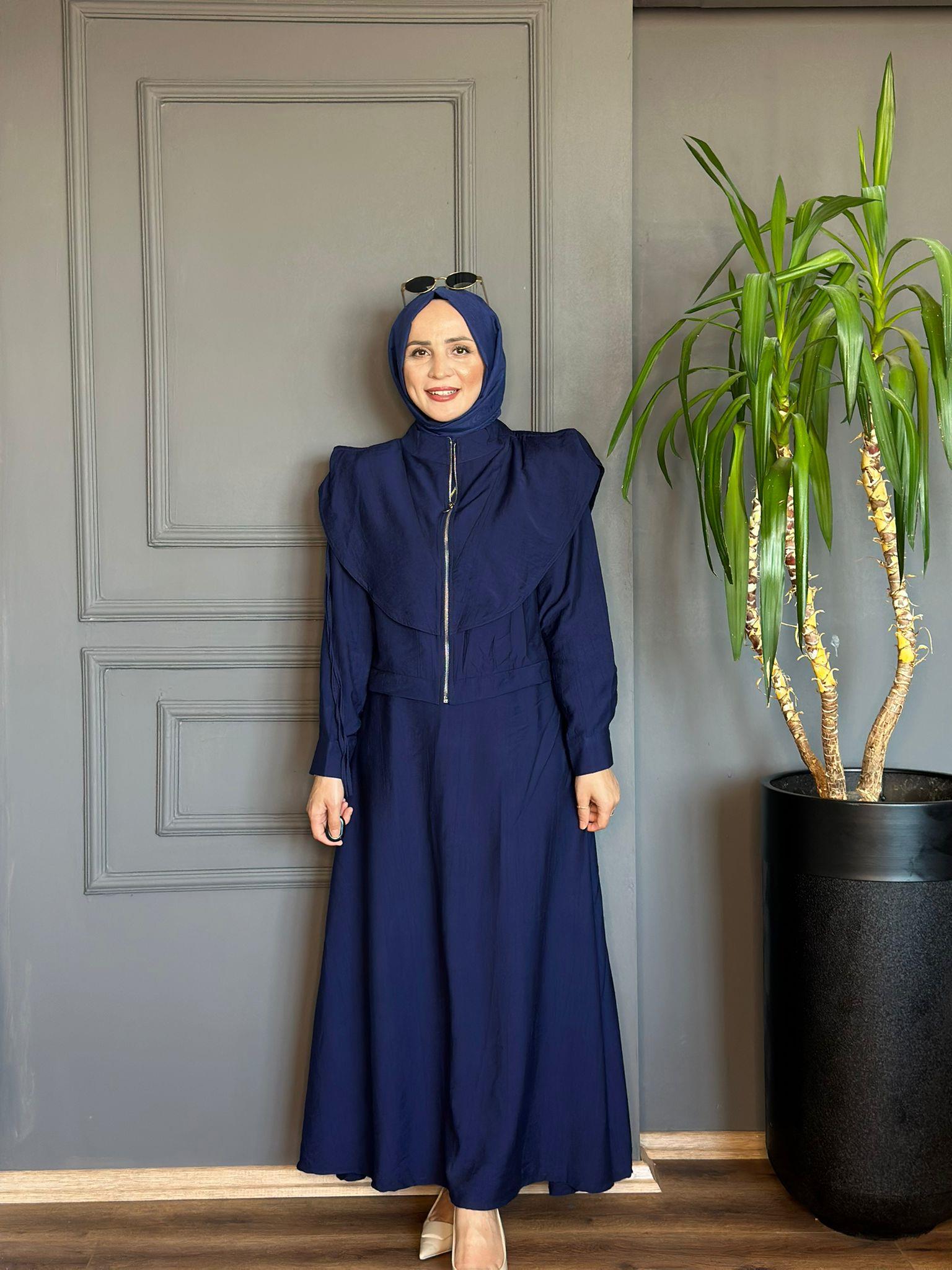 22735 İKİ PARÇALI ELBİSE TAKIM LACİVERT  