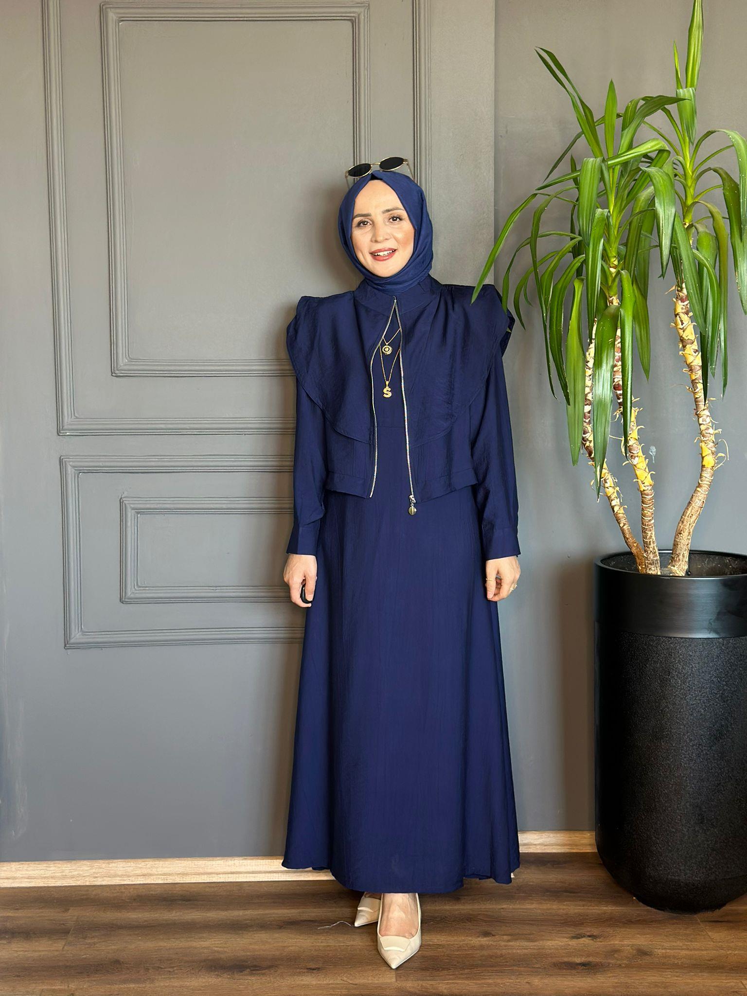 22735 İKİ PARÇALI ELBİSE TAKIM LACİVERT  