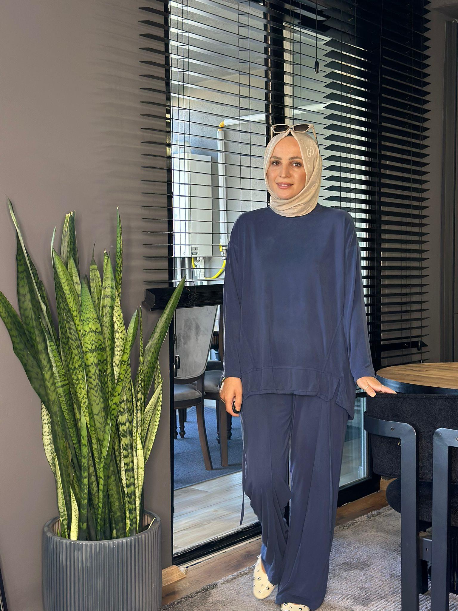 22758 BÜZGÜ DETAY OYSHO TAKIM LACİVERT 