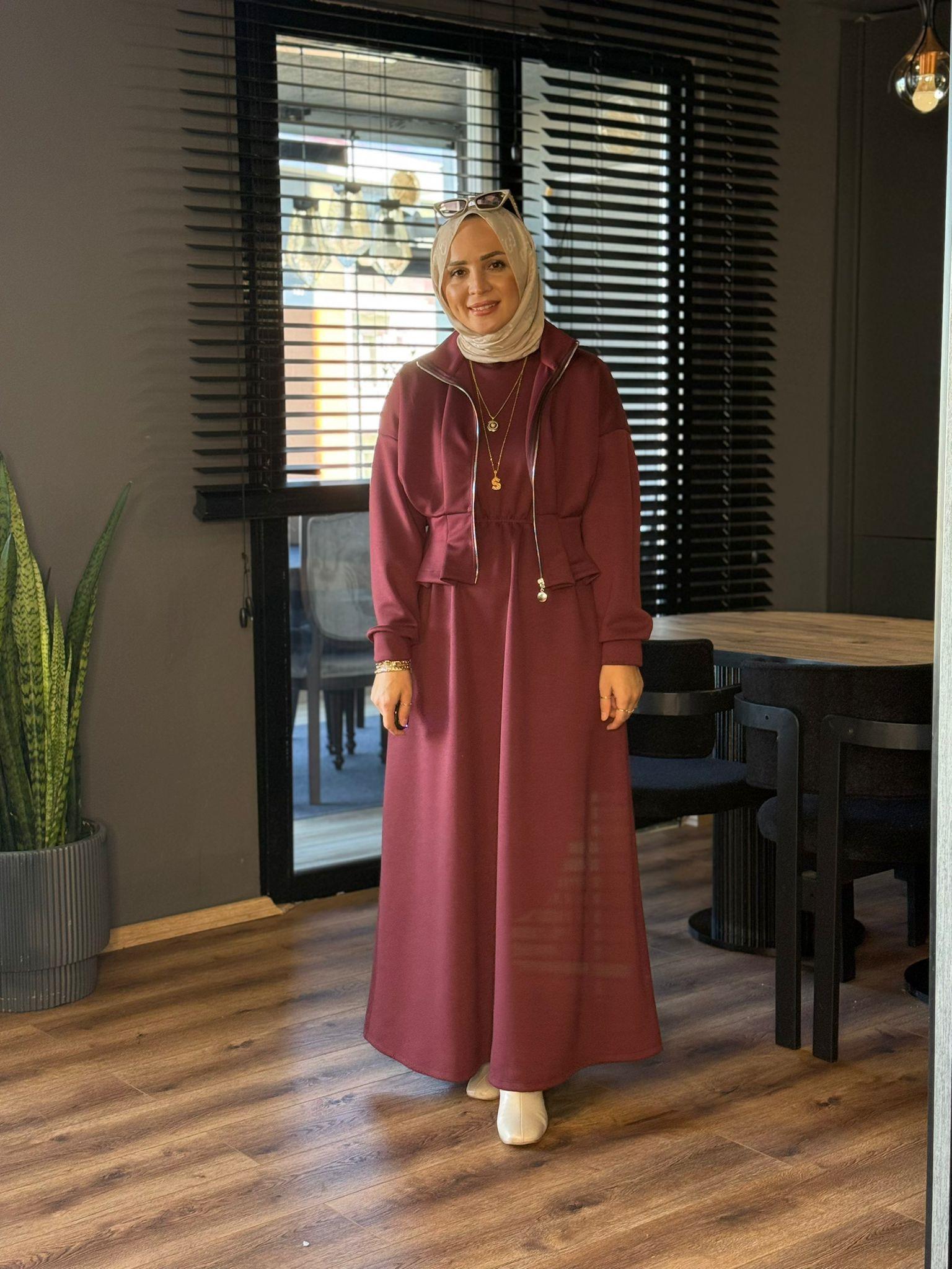 22786 FIR FIR DETAY ELBİSE BORDO 