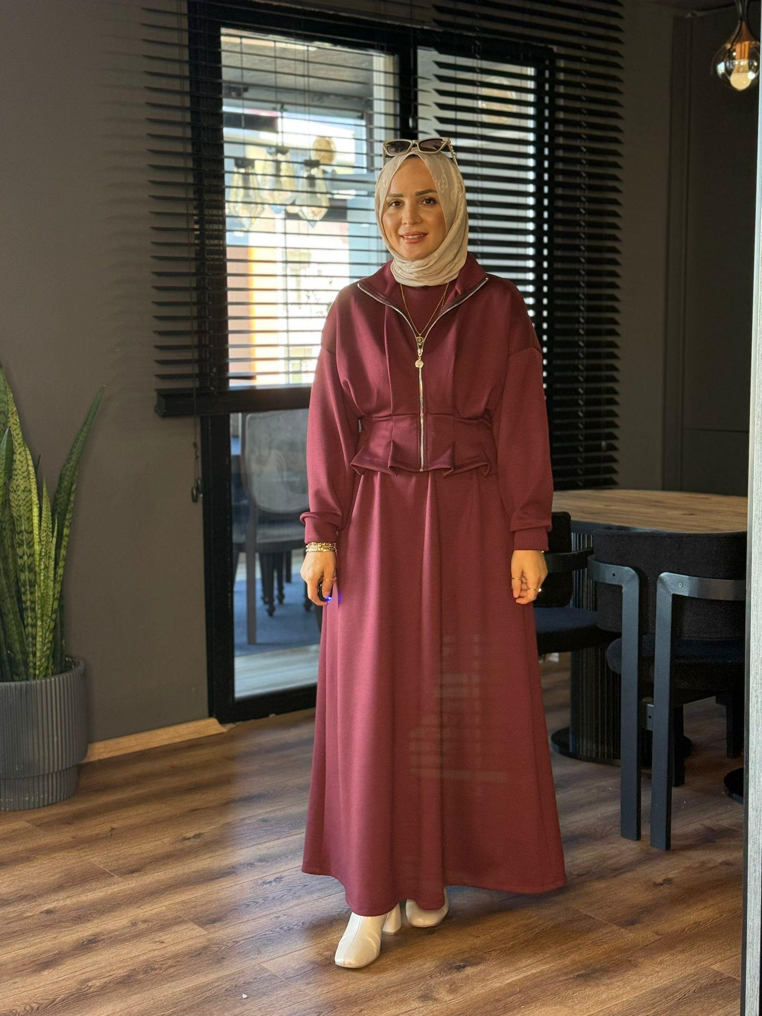 22786 FIR FIR DETAY ELBİSE BORDO 