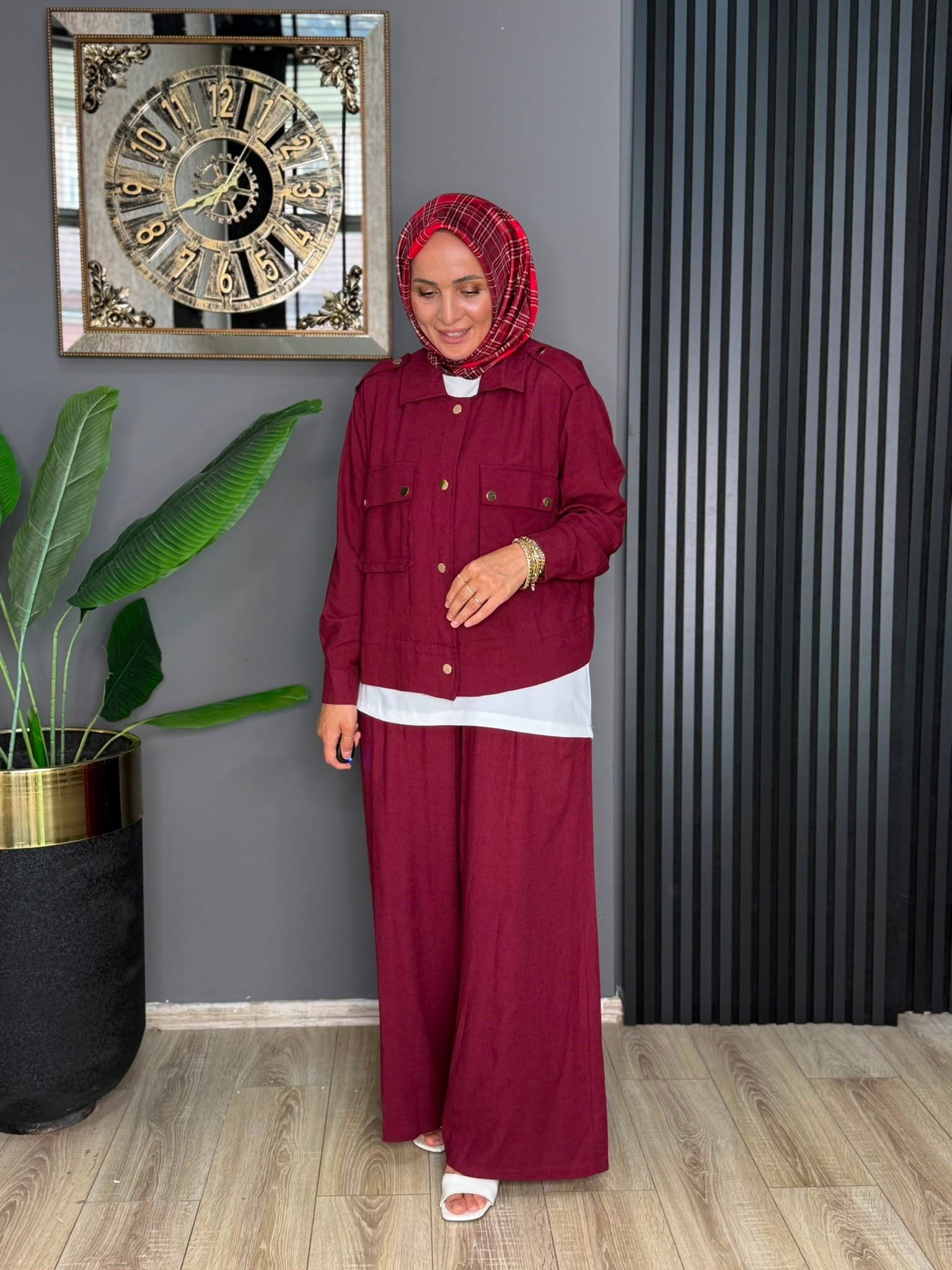 22879 MANOLYA KETEN TAKIM BORDO S-M 
