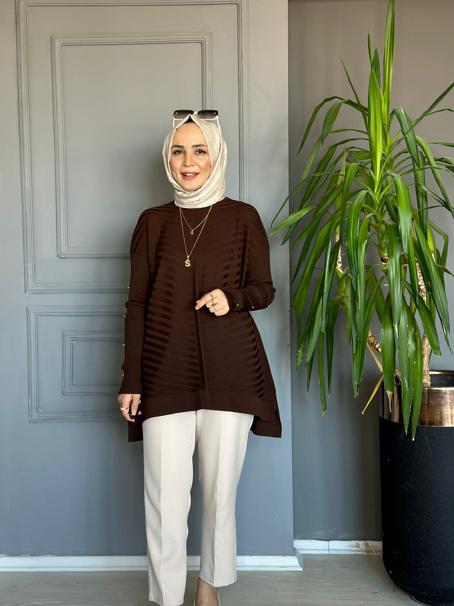 23719 KOL DETAY MERSERİZE KAHVERENGİ