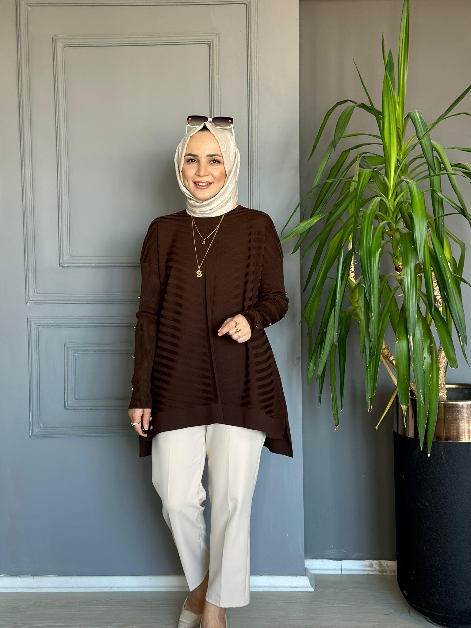 23719 KOL DETAY MERSERİZE KAHVERENGİ