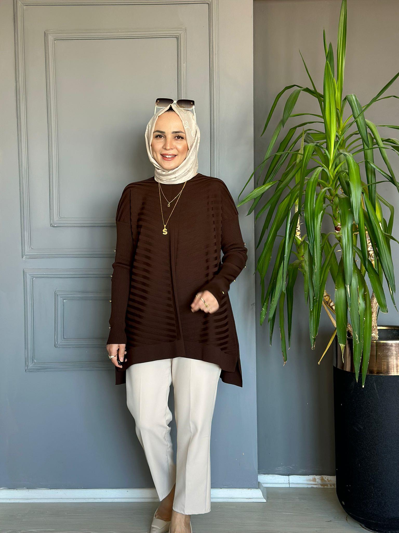 23719 KOL DETAY MERSERİZE KAHVERENGİ