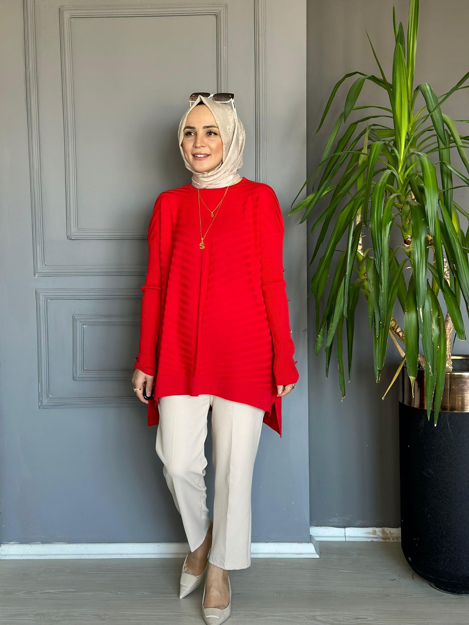 23719 KOL DETAY MERSERİZE KIRMIZI