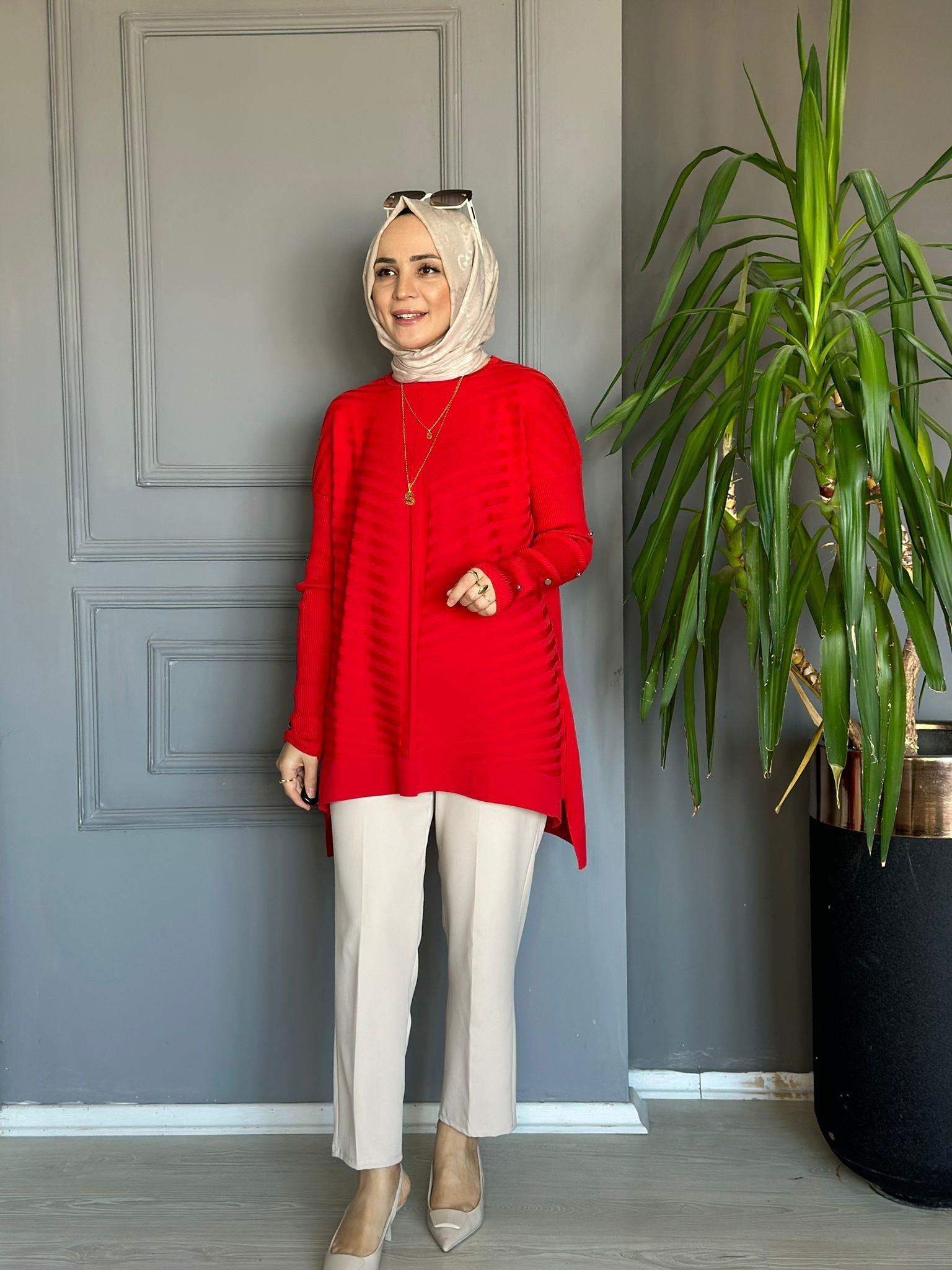 23719 KOL DETAY MERSERİZE KIRMIZI