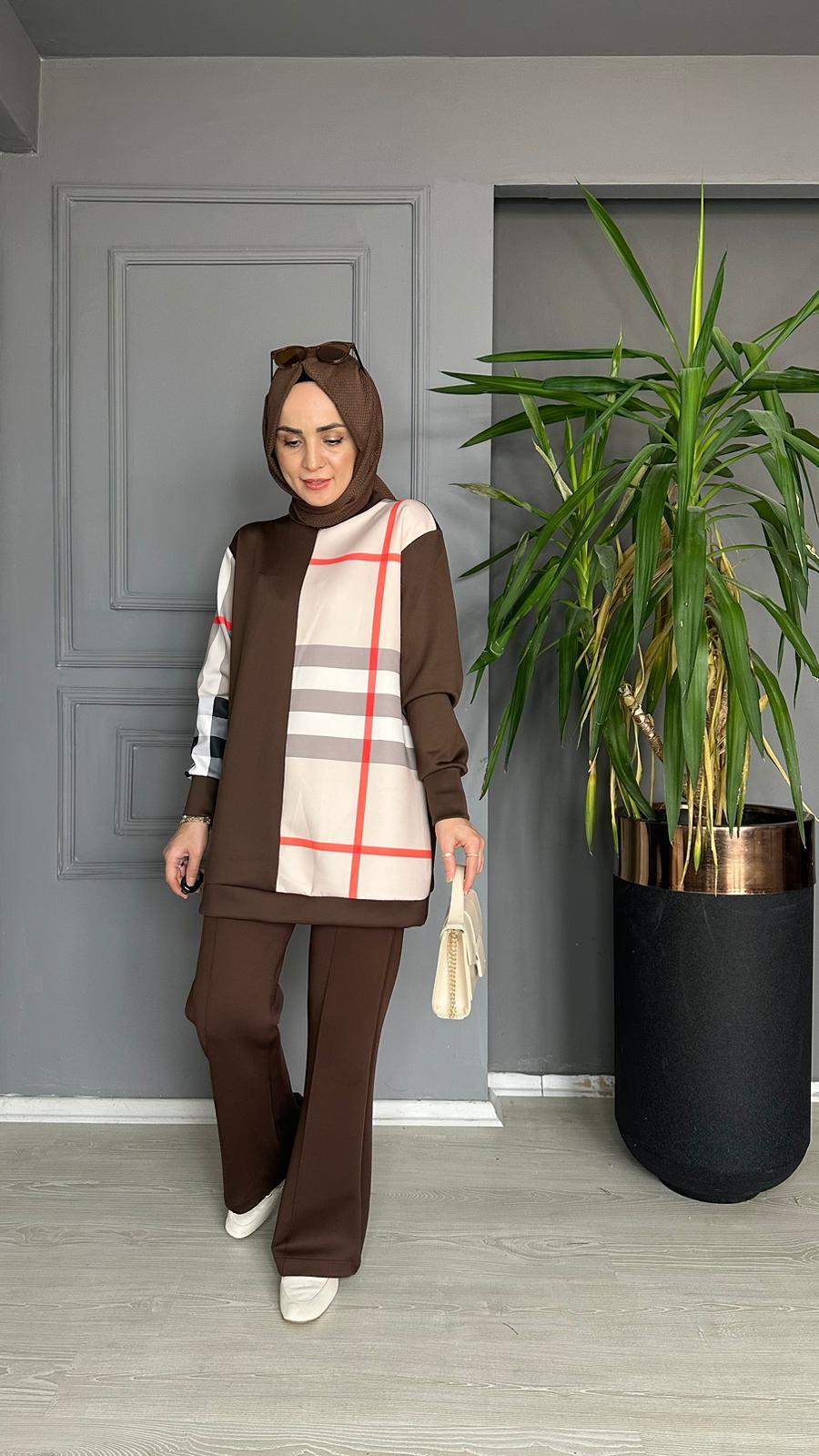 24061 KARELİ SCUBA TUNİK KAHVE
