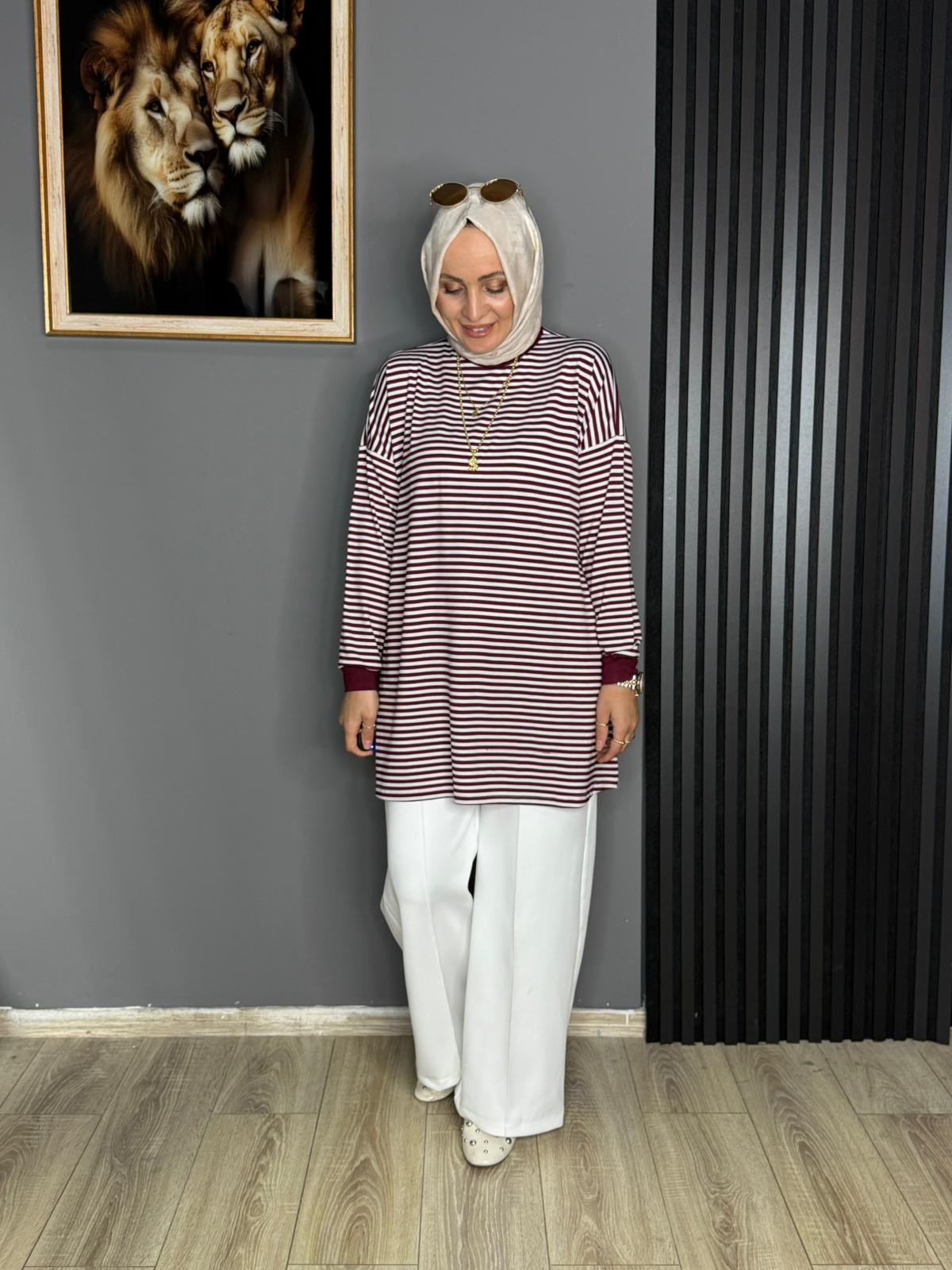 24093 ÇİZGİLİ PENYE BORDO STANDART