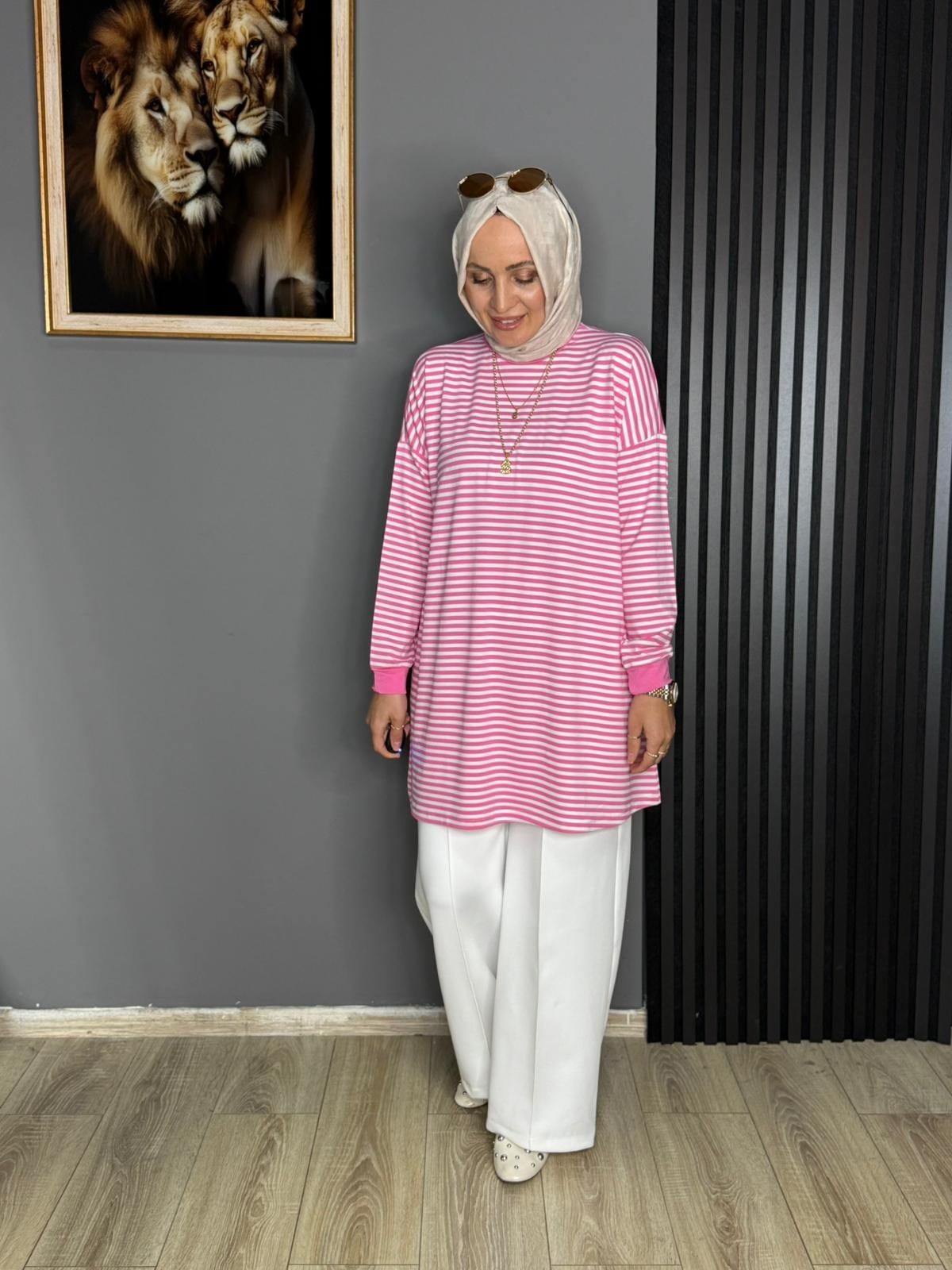 24093 ÇİZGİLİ PENYE PEMBE STANDART