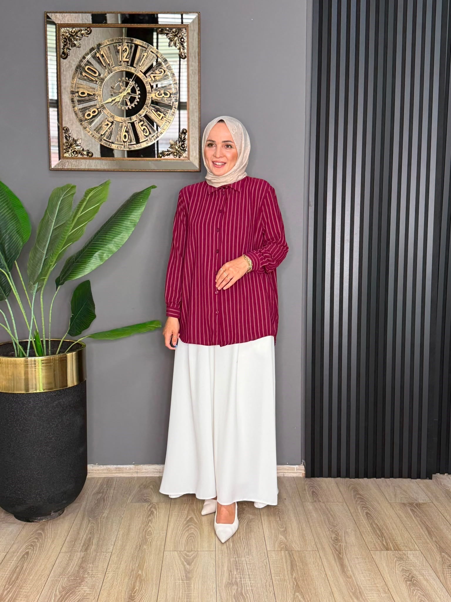24097 KAMPANYALI ÇİZGİLİ TUNİK BORDO 