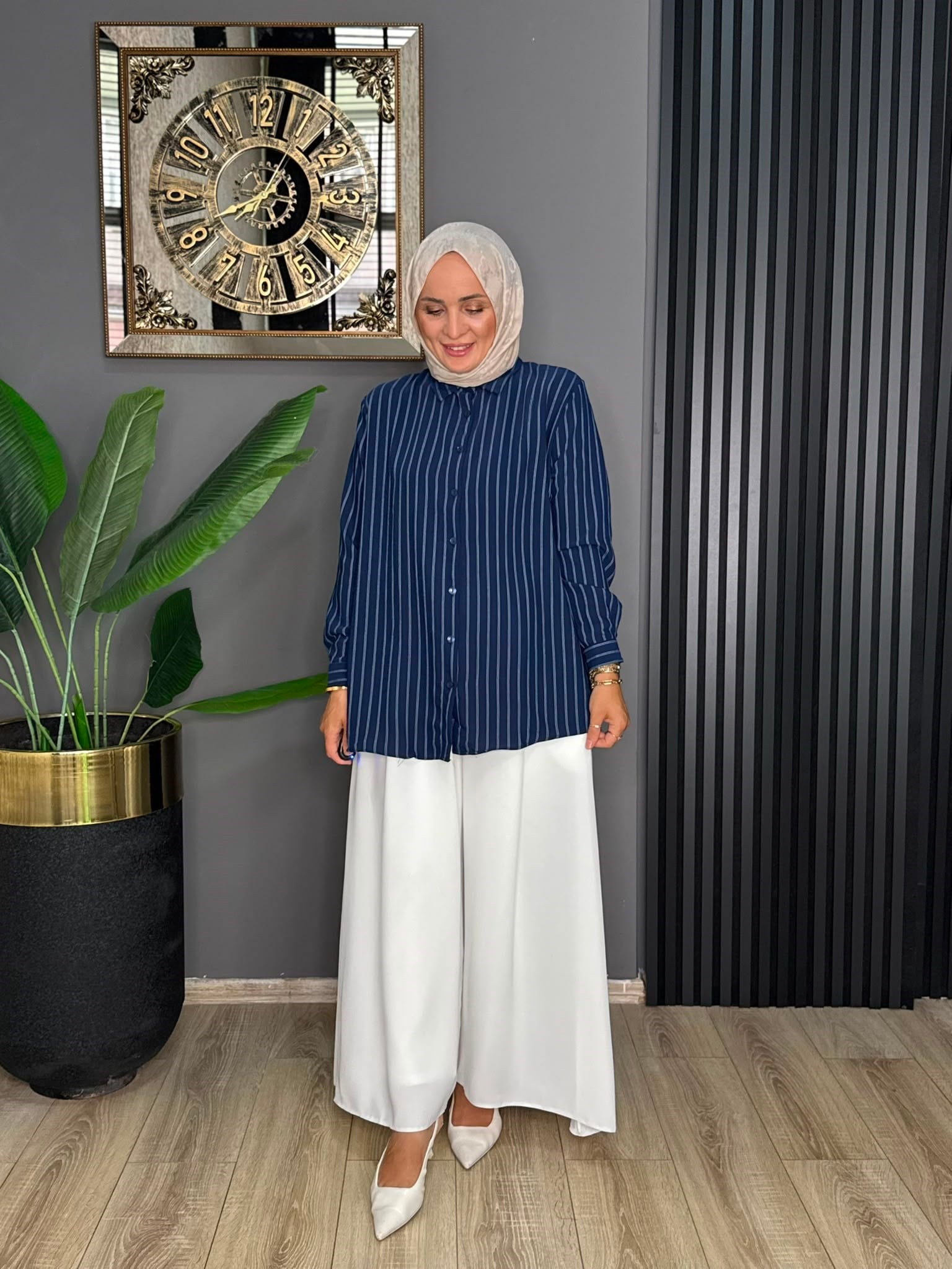 24097 KAMPANYALI ÇİZGİLİ TUNİK LACİVERT 
