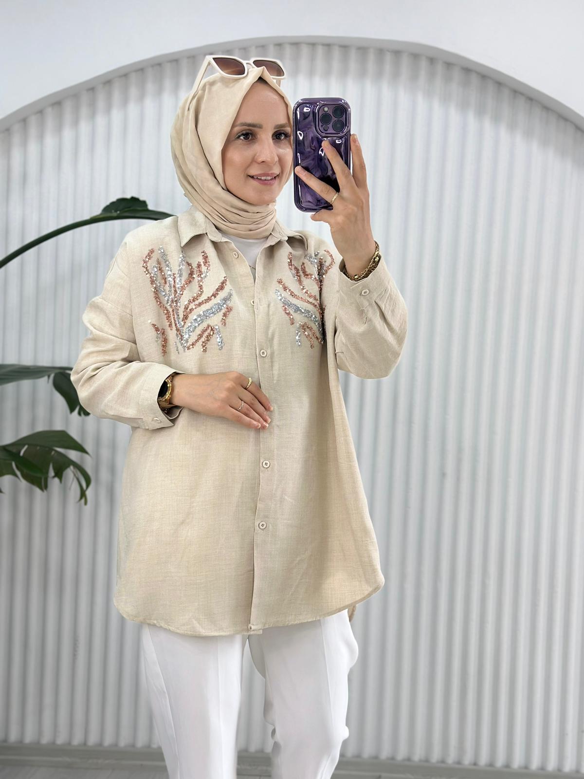 24209 PULLU GÖMLEK KREM 