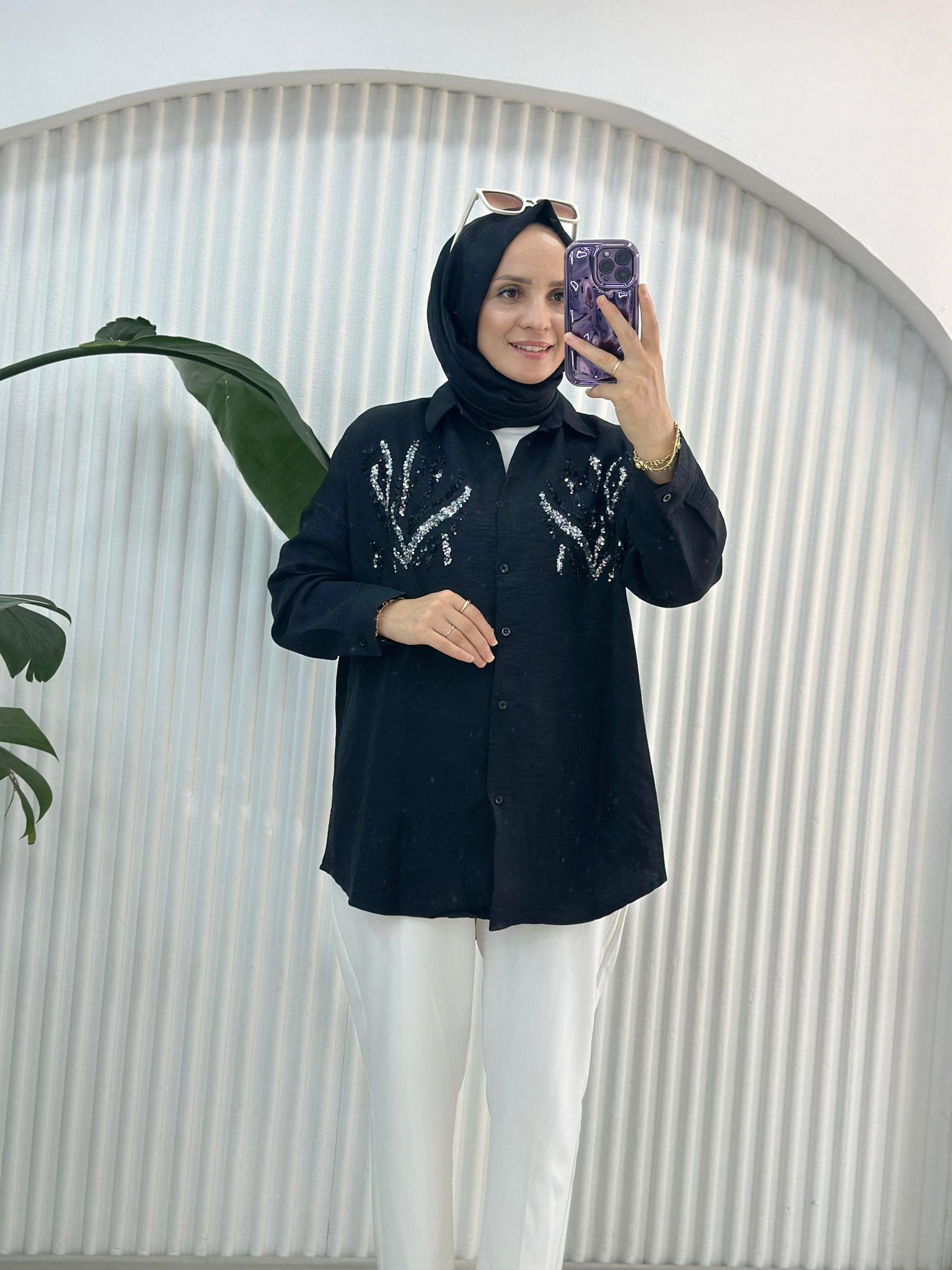 24209 PULLU GÖMLEK SİYAH 