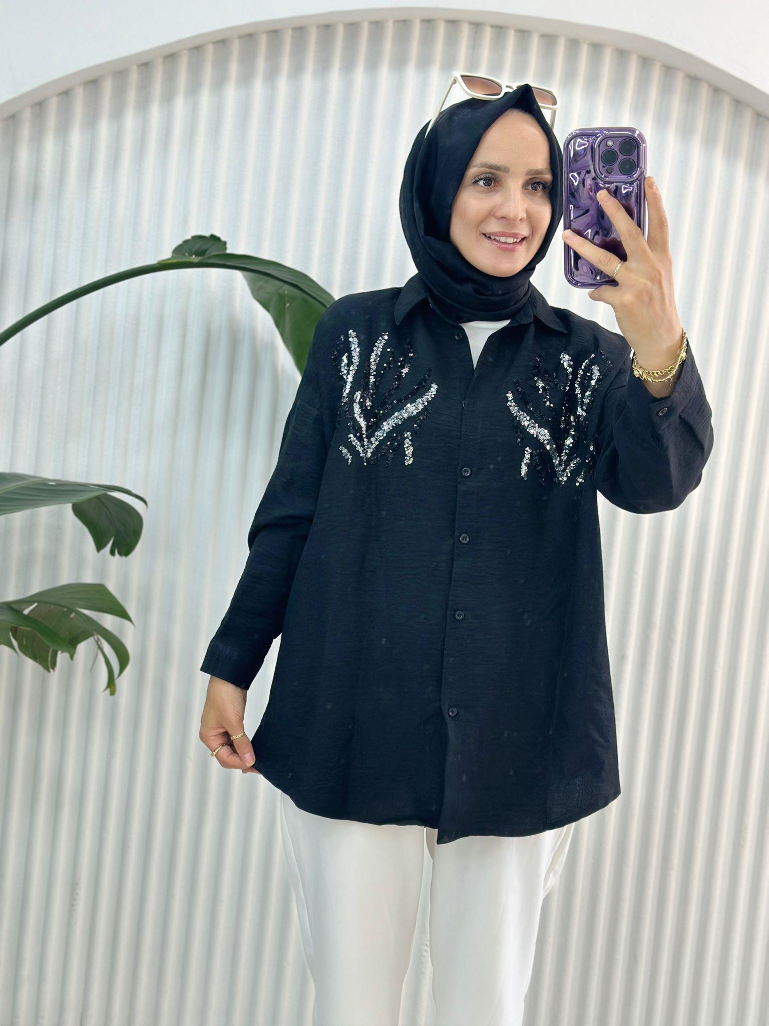 24209 PULLU GÖMLEK SİYAH 