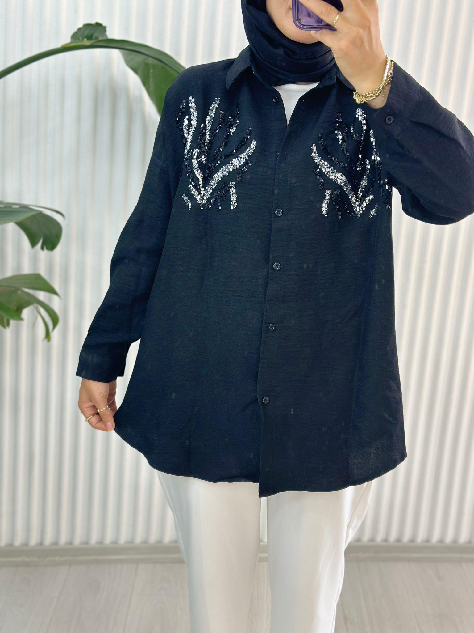 24209 PULLU GÖMLEK SİYAH 