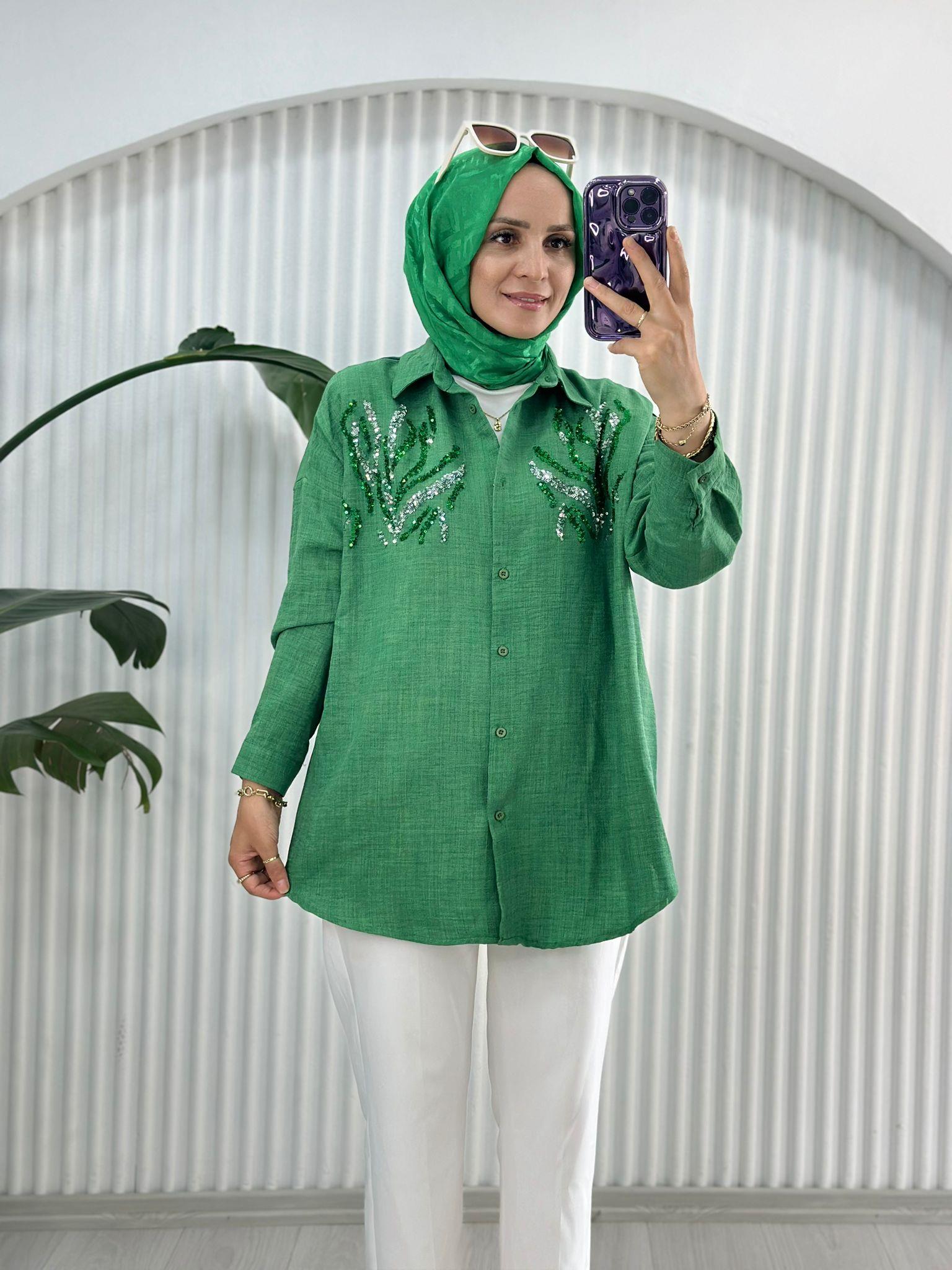 24209 PULLU GÖMLEK YEŞİL 