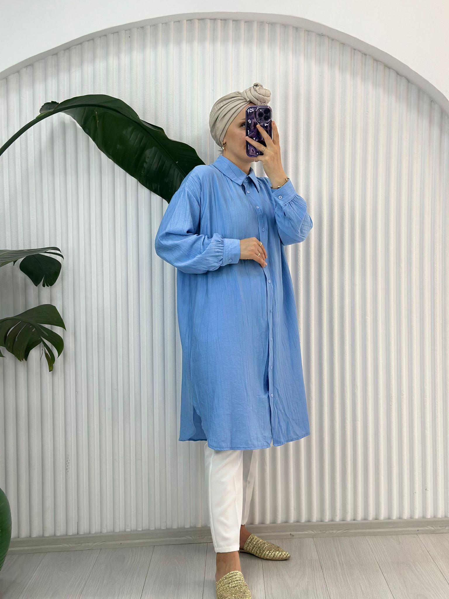 24232 MİDİ BOY GÖMLEK MAVİ 