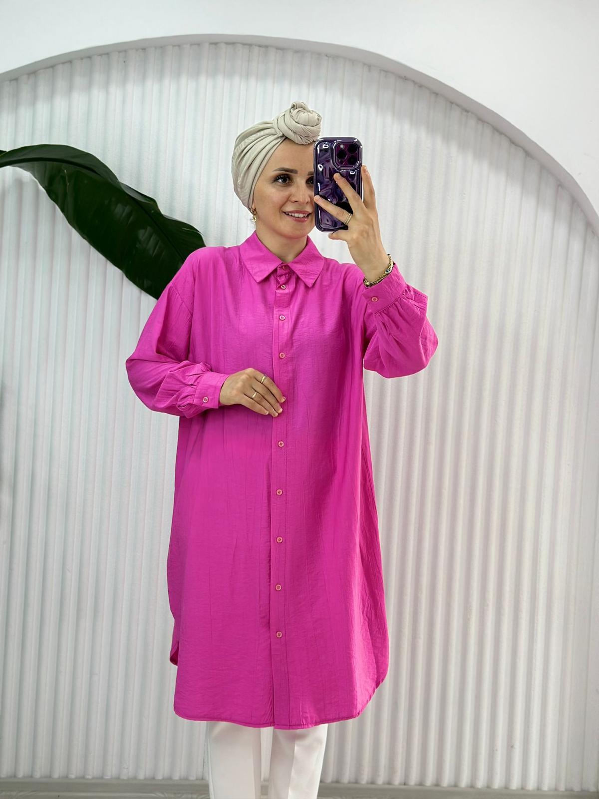 24232 MİDİ BOY GÖMLEK PEMBE 