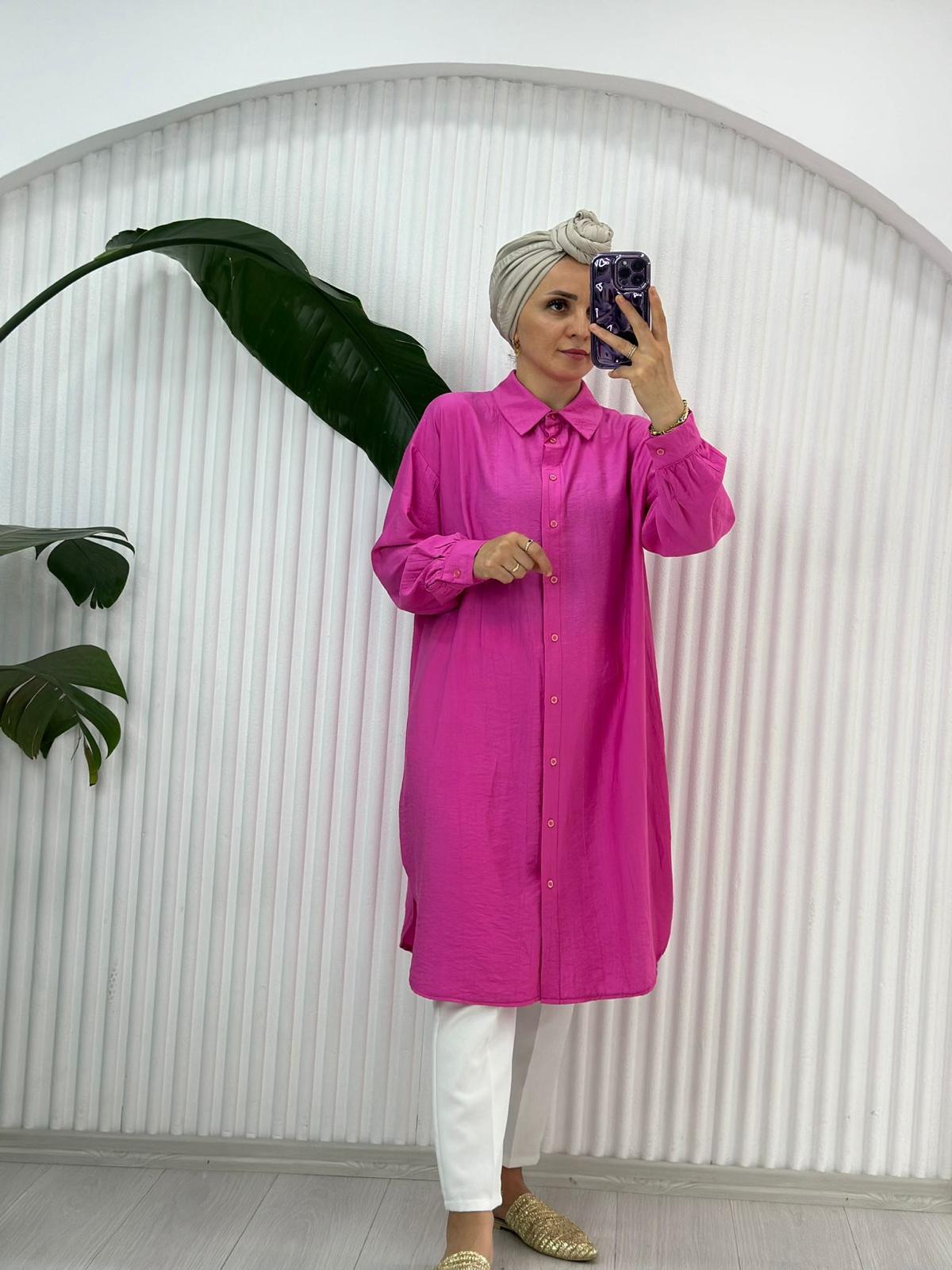 24232 MİDİ BOY GÖMLEK PEMBE 