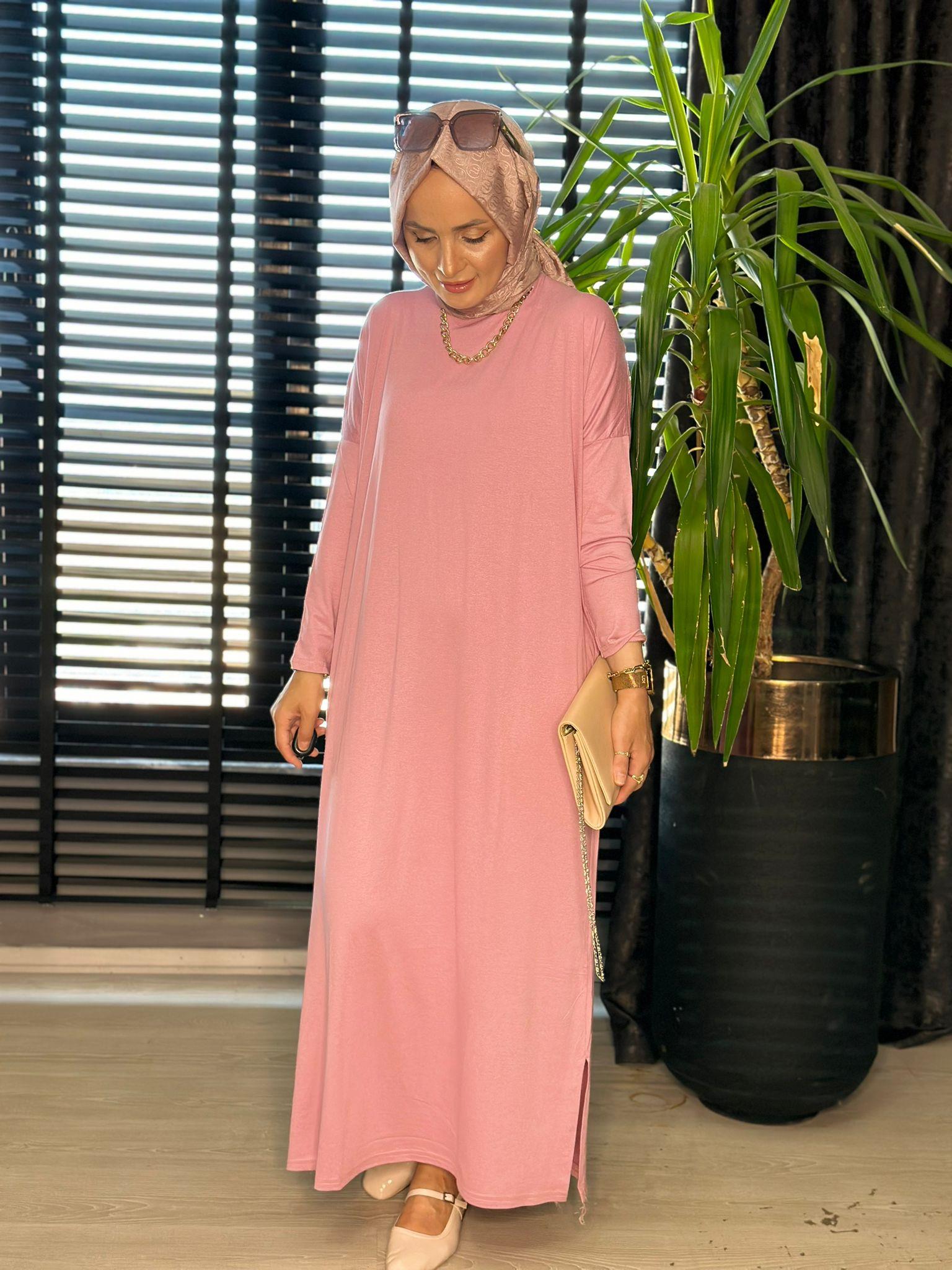 24234 PENYE ELBİSE TOZ PEMBE