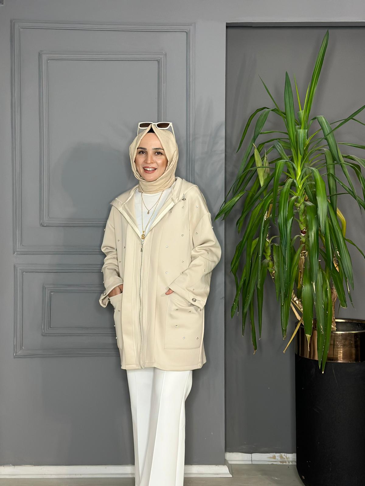 24244 İNDİRİMLİ  TAŞLI KAP BEJ  S-M