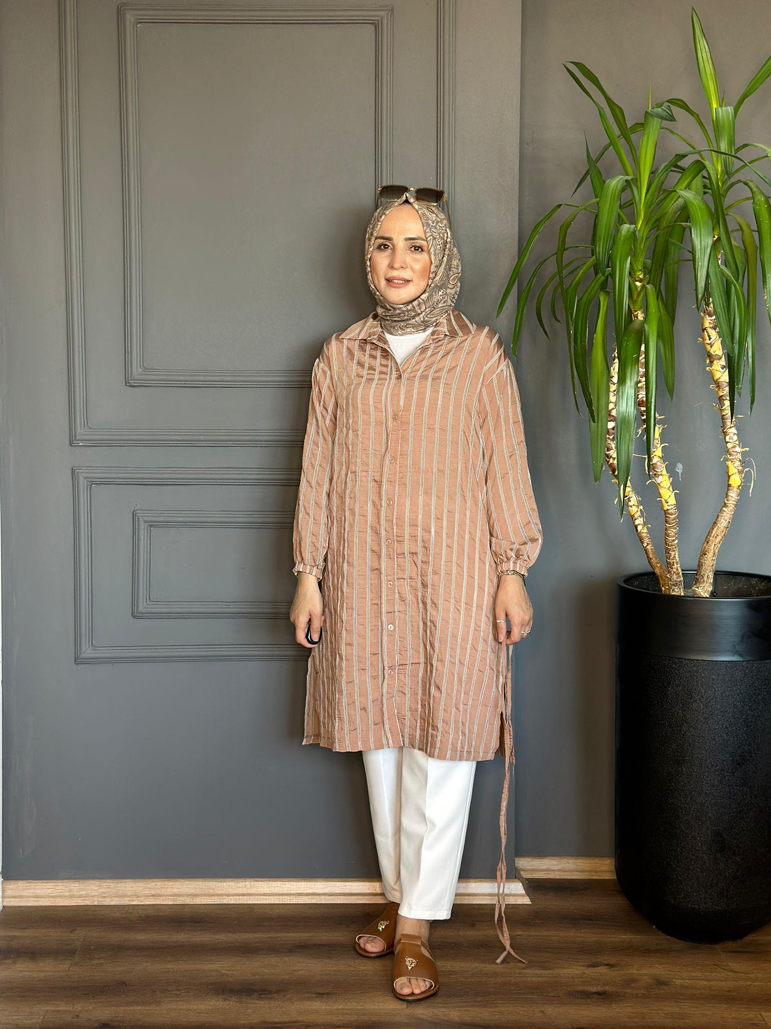 24309 BÜRÜMCÜK KUMAŞ KAHVERENGİ TUNİK