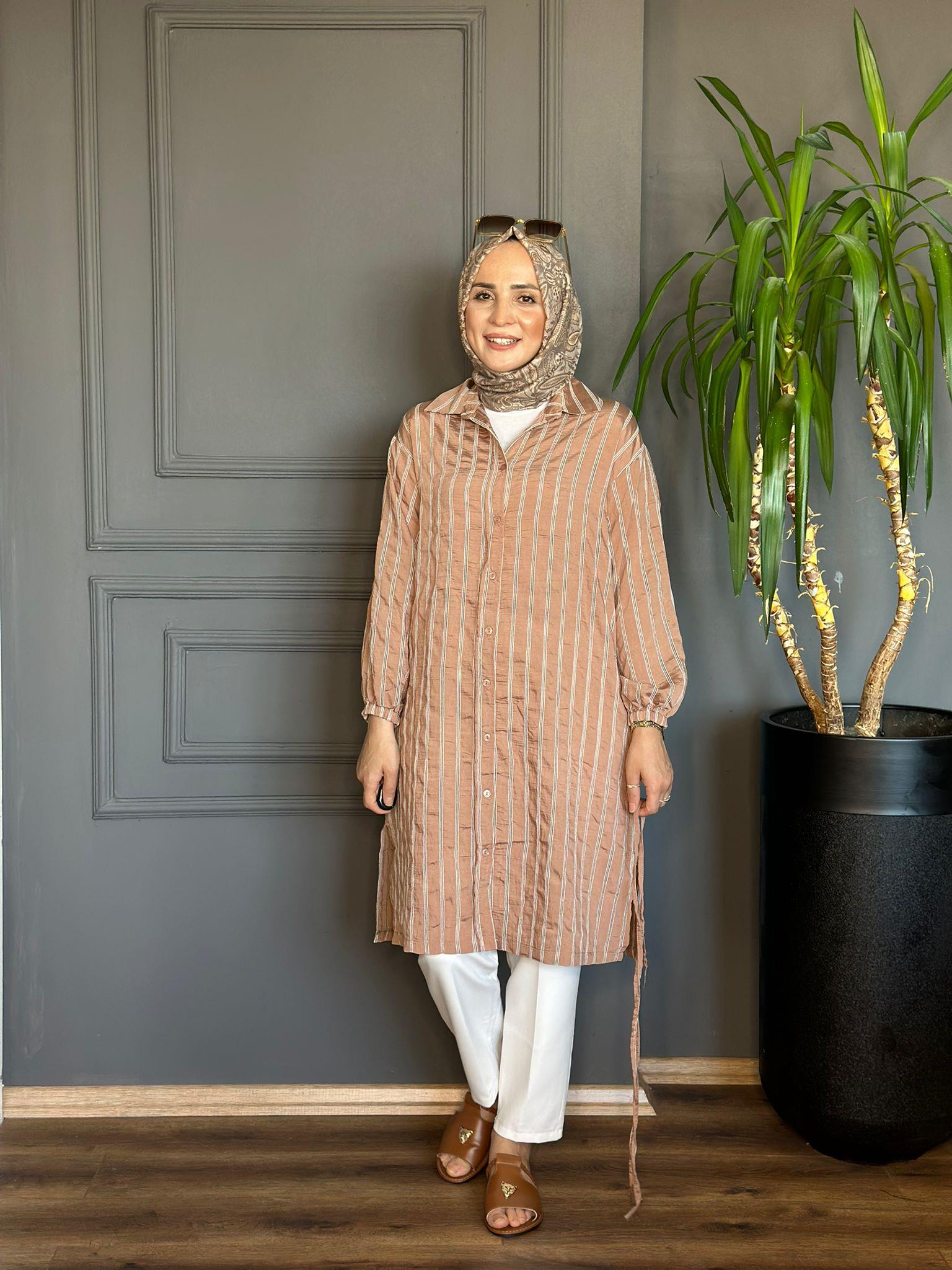 24309 BÜRÜMCÜK KUMAŞ KAHVERENGİ TUNİK