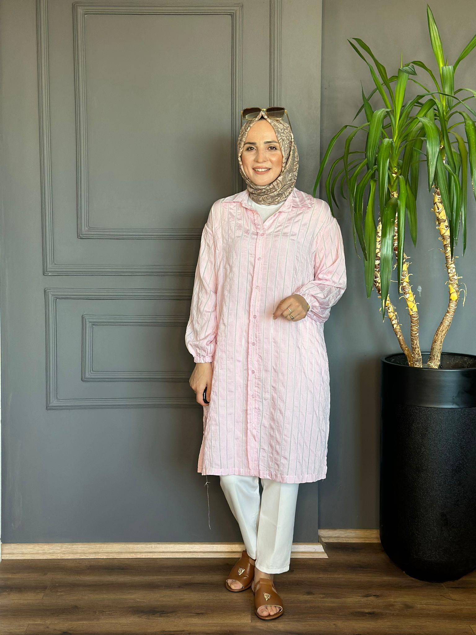 24309 BÜRÜMCÜK KUMAŞ TOZ PEMBE TUNİK