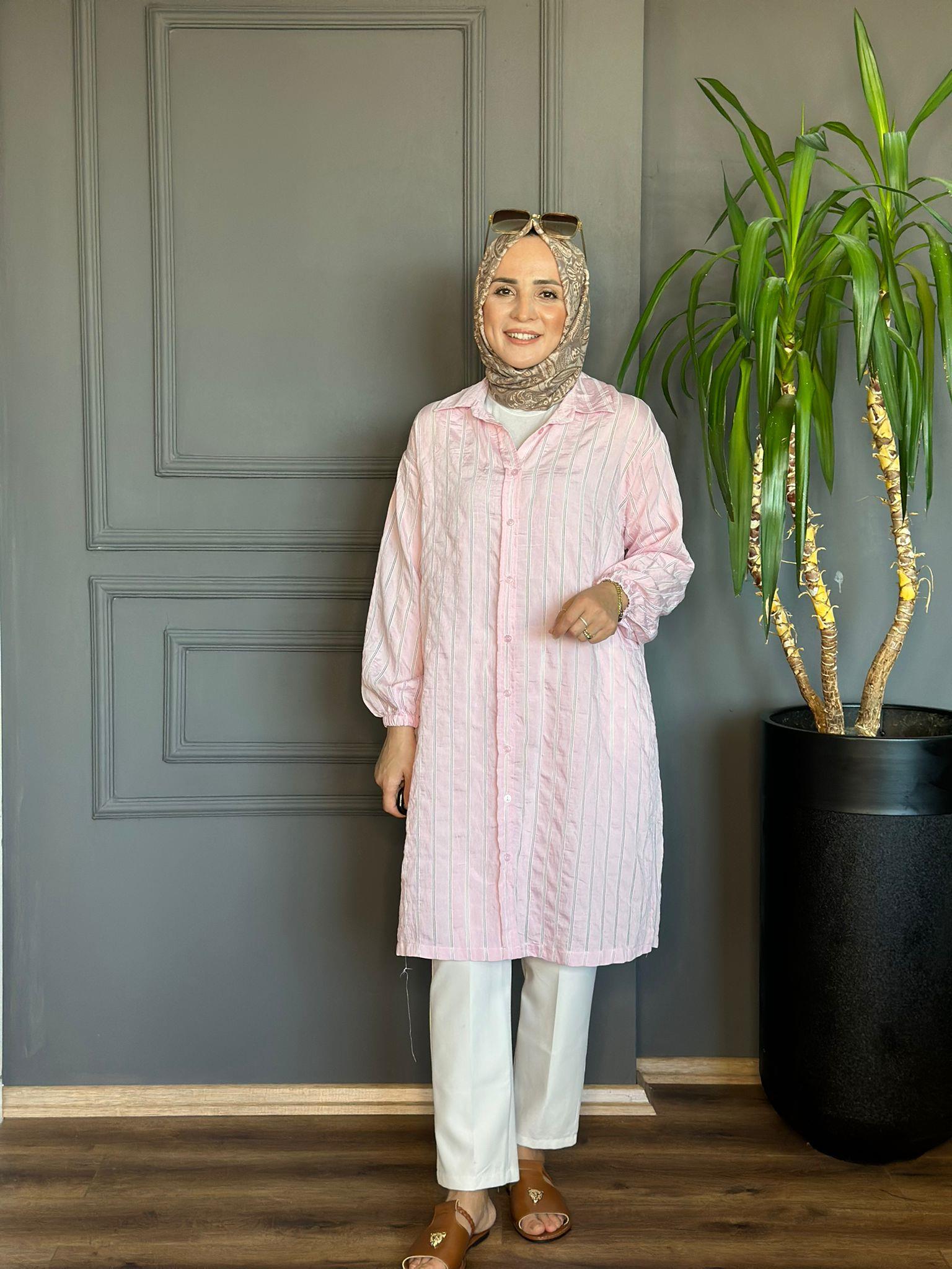 24309 BÜRÜMCÜK KUMAŞ TOZ PEMBE TUNİK