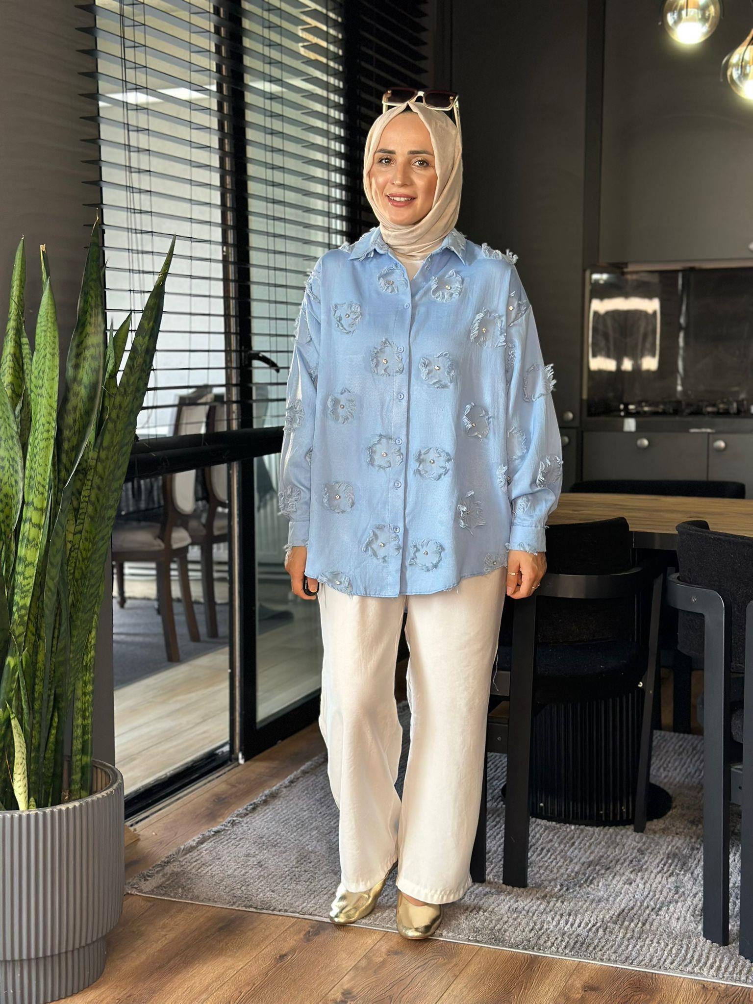 24324 DÜĞME DETAYLI GÖMLEK MAVİ 